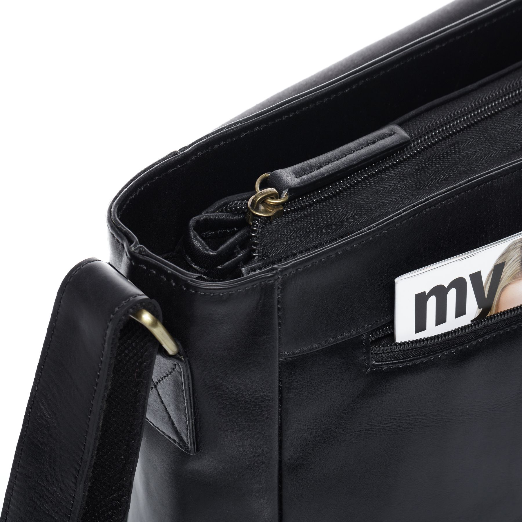 SID & VAIN Laptoptasche Leder Messenger Bag Leder XL SPENCER schwarz-smooth 20556