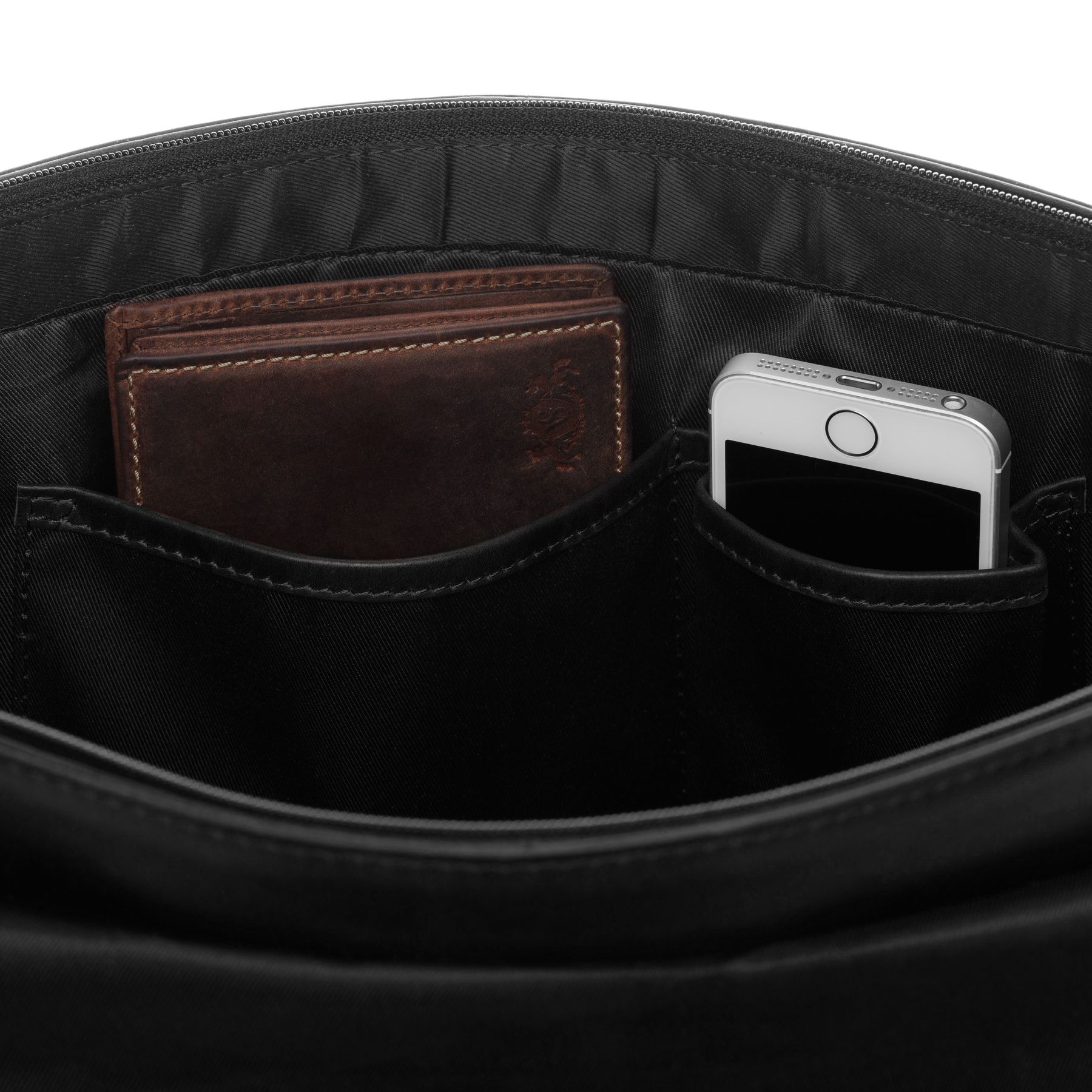 SID & VAIN Laptoptasche Leder Messenger Bag Leder XL SPENCER schwarz-smooth 20559