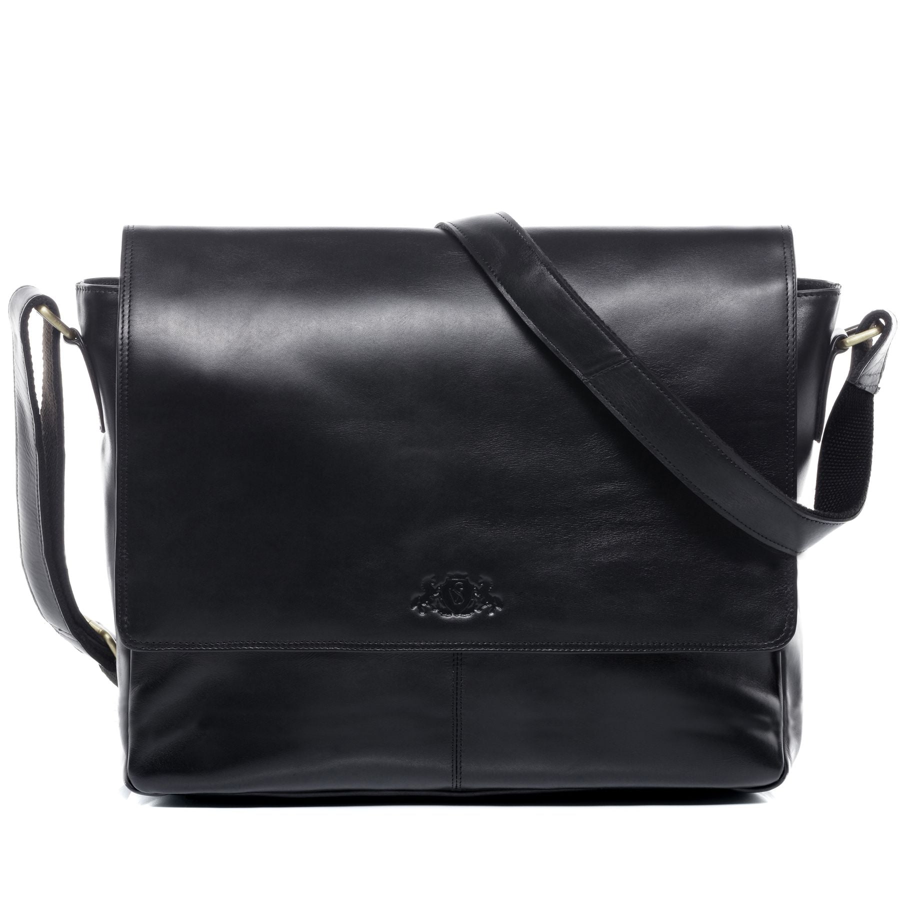 SID & VAIN Laptoptasche Leder Messenger Bag Leder XL SPENCER schwarz-smooth 20553