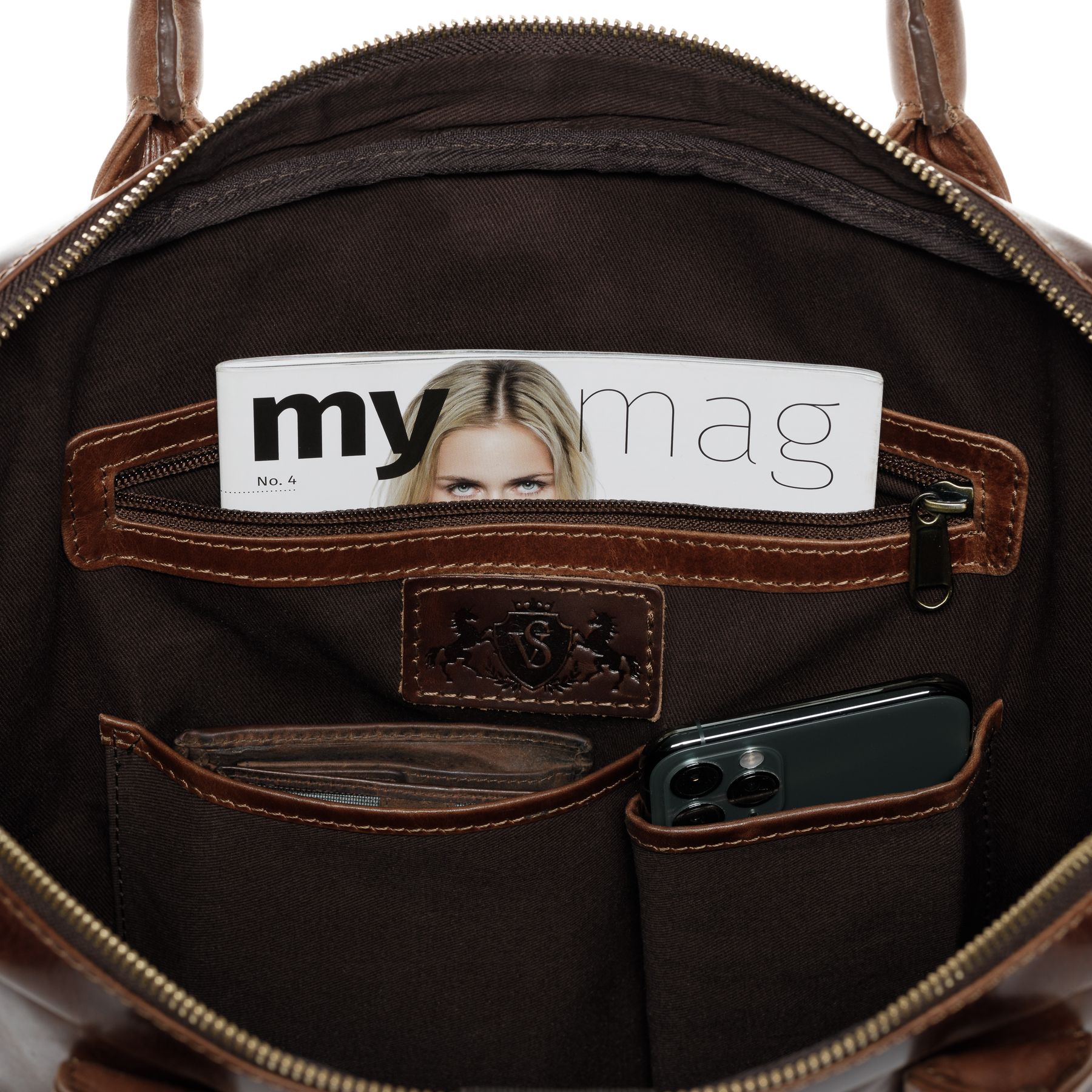 SID & VAIN Laptoptasche Leder Slim BOSTON braun-cognac 28098