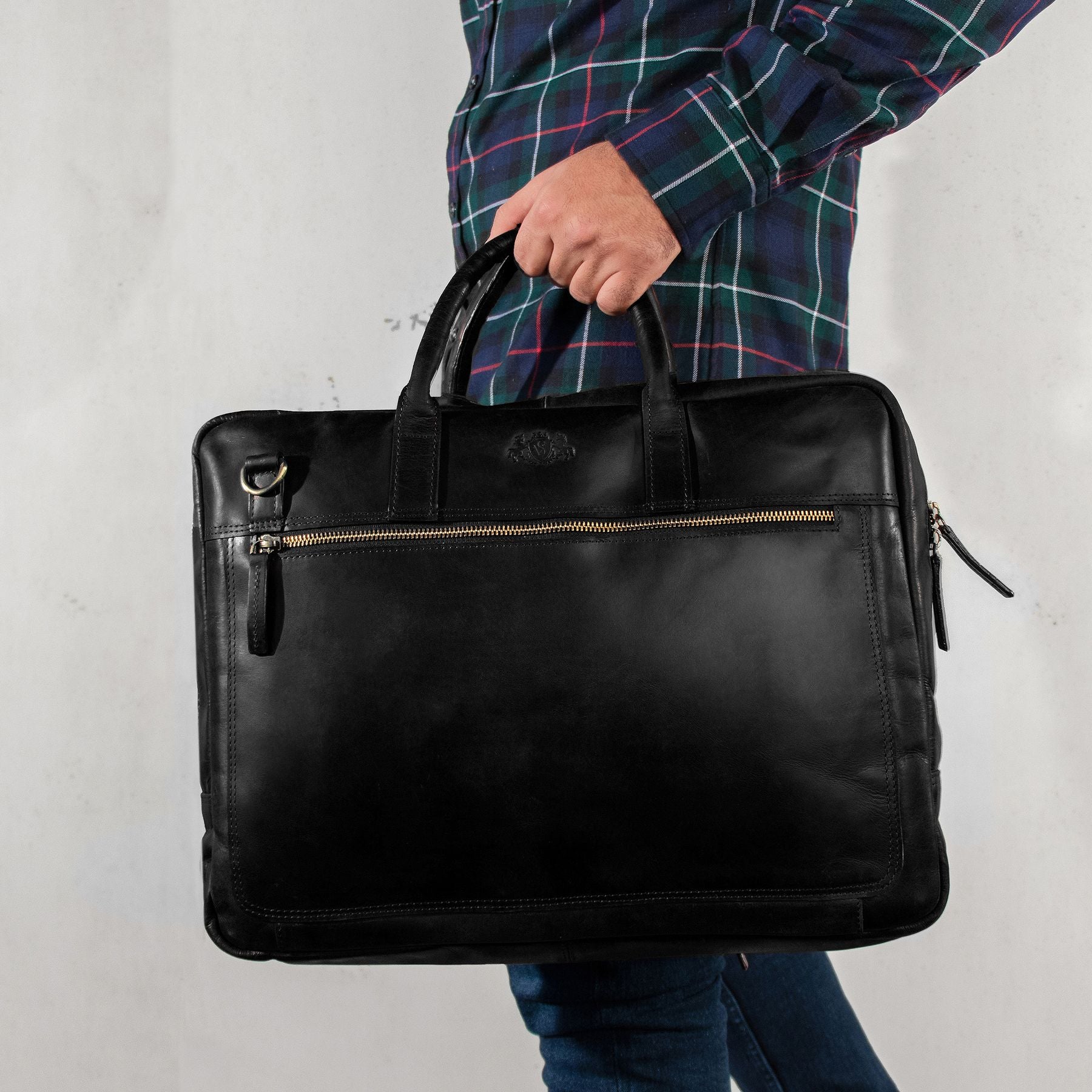 SID & VAIN Laptoptasche Leder DIXON schwarz-smooth 20488