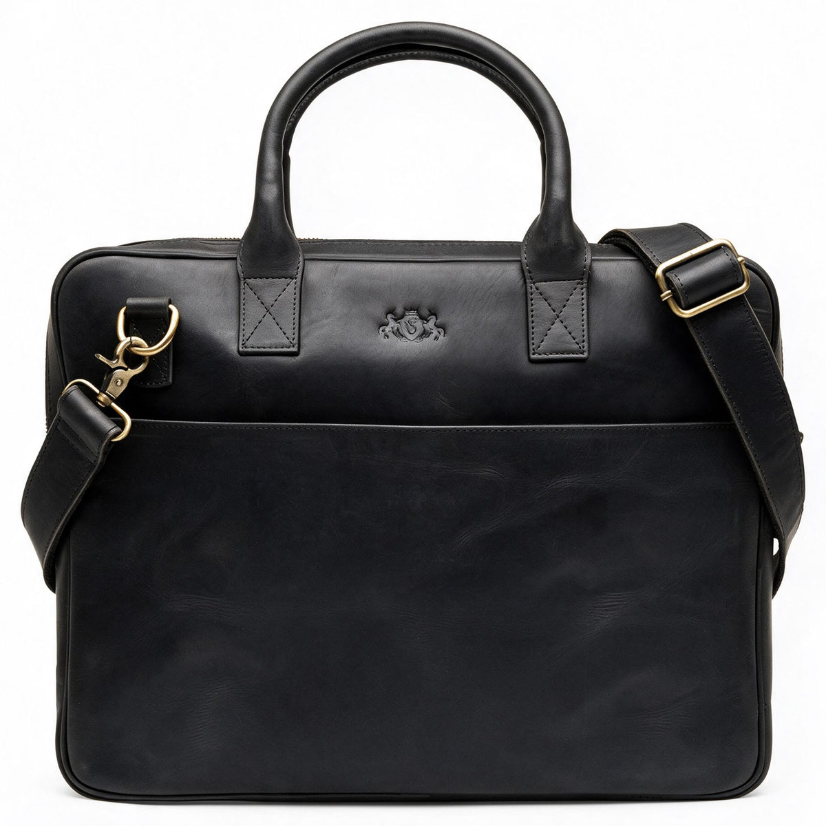 SID & VAIN Laptoptasche echt Leder 15" Zoll Laptop Umhängetasche Aktentasche Herren Business-Tasche ADEN gross schwarz frontal