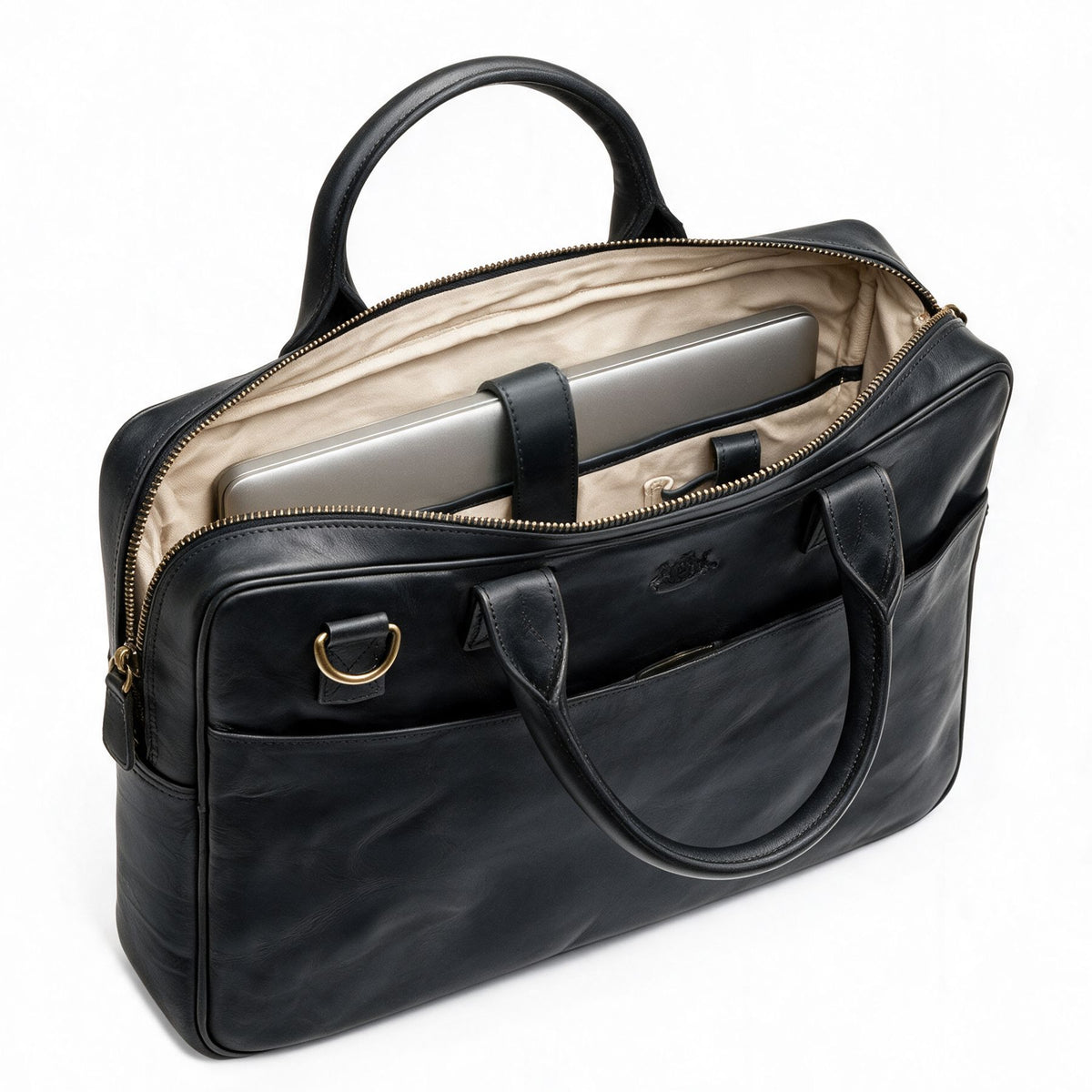 SID & VAIN Laptoptasche echt Leder 15" Zoll Laptop Umhängetasche Aktentasche Herren Business-Tasche ADEN gross schwarz Innen Laptop