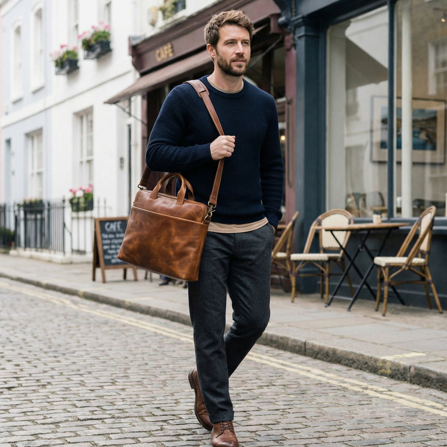 SID & VAIN Laptoptasche echt Leder 15" Zoll Laptop Umhängetasche Aktentasche Herren Business-Tasche hellbraun CARTER gross 50523