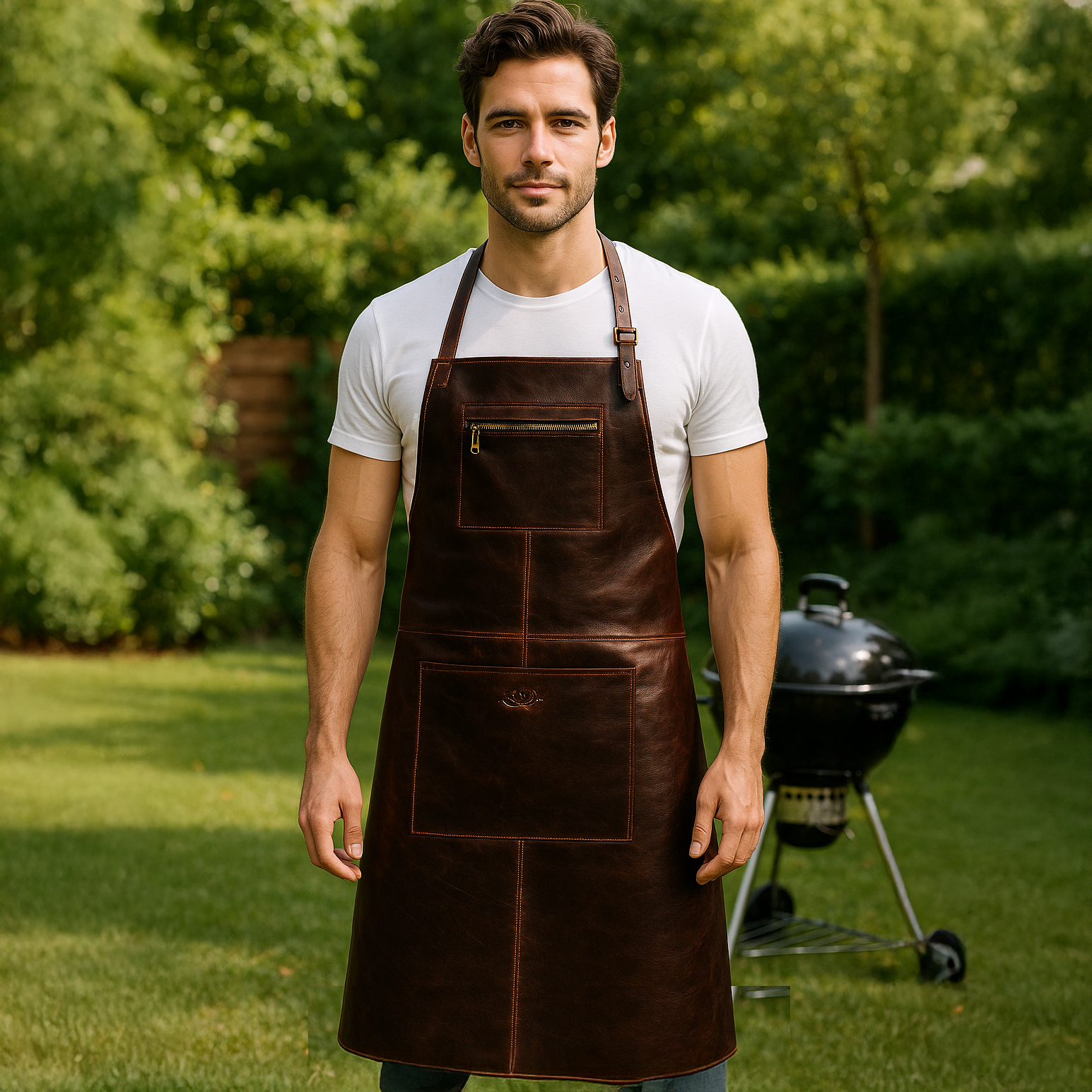 SID & VAIN Lederschürze Leder HEATHROW braun Grillschürze  49545