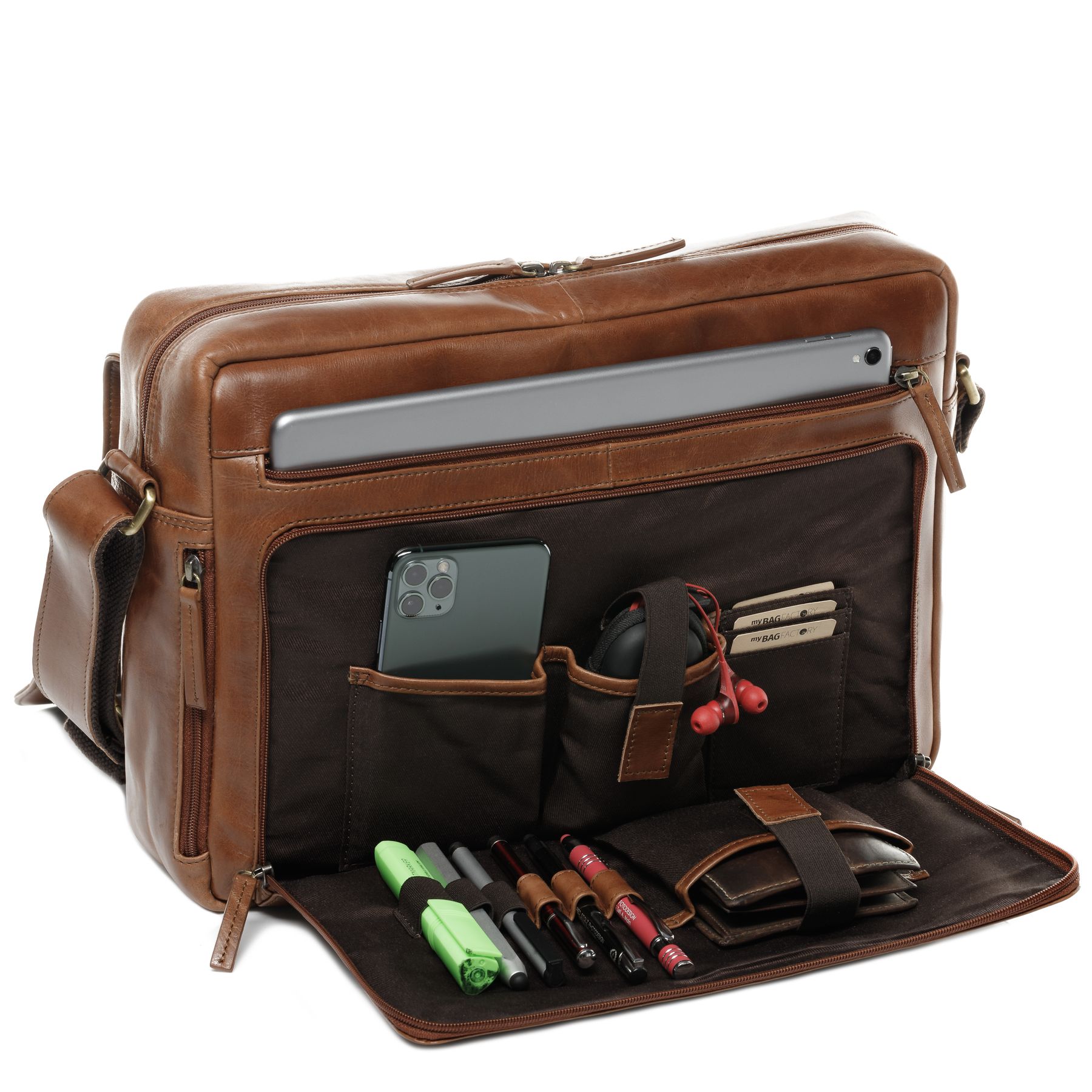 SID & VAIN Laptoptasche Lehrertasche Leder XL AGENT light-brown 32196