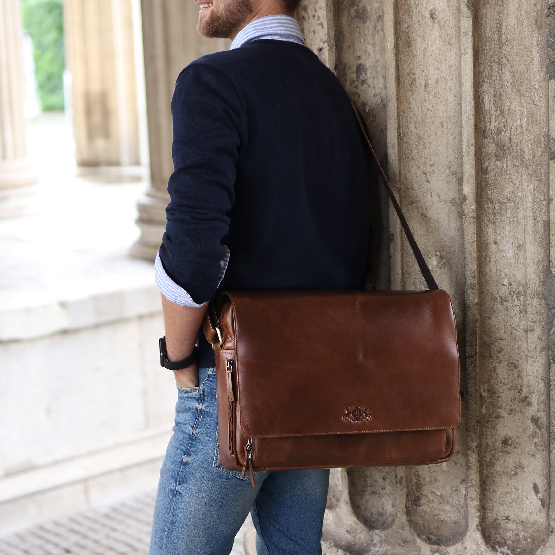 SID & VAIN Lehrertasche Leder AGENT Hellbraun Laptoptasche 50109