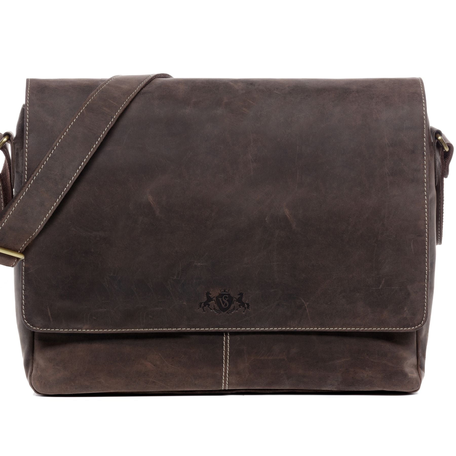 SID & VAIN Laptoptasche Leder Messenger Bag Leder XL SPENCER Vintage-brown2 25499
