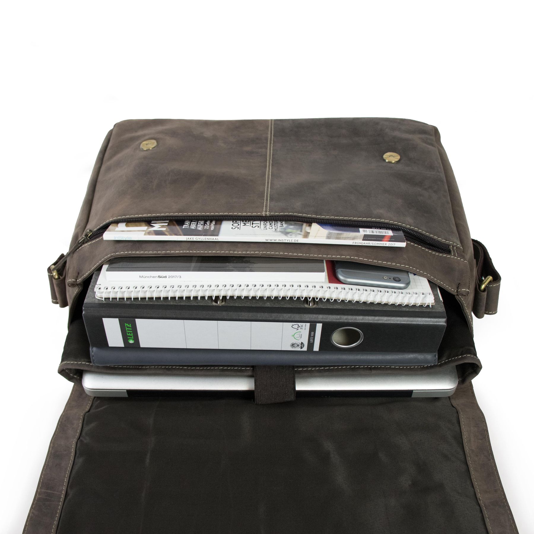 SID & VAIN Laptoptasche Leder Messenger Bag Leder XL SPENCER Vintage-brown2 25502