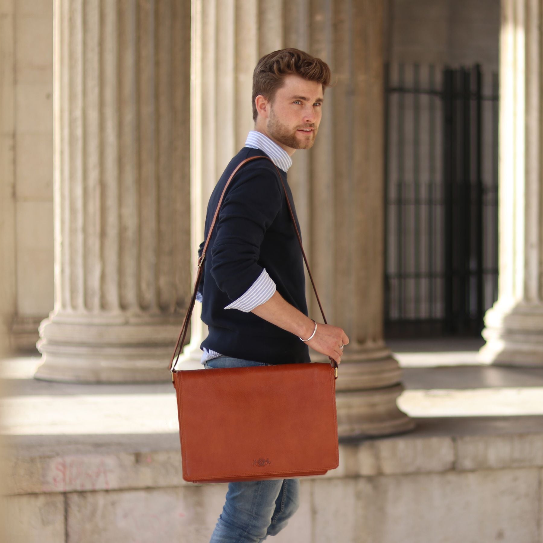 SID & VAIN Laptoptasche Leder Messenger Bag Leder XL SPENCER  29279