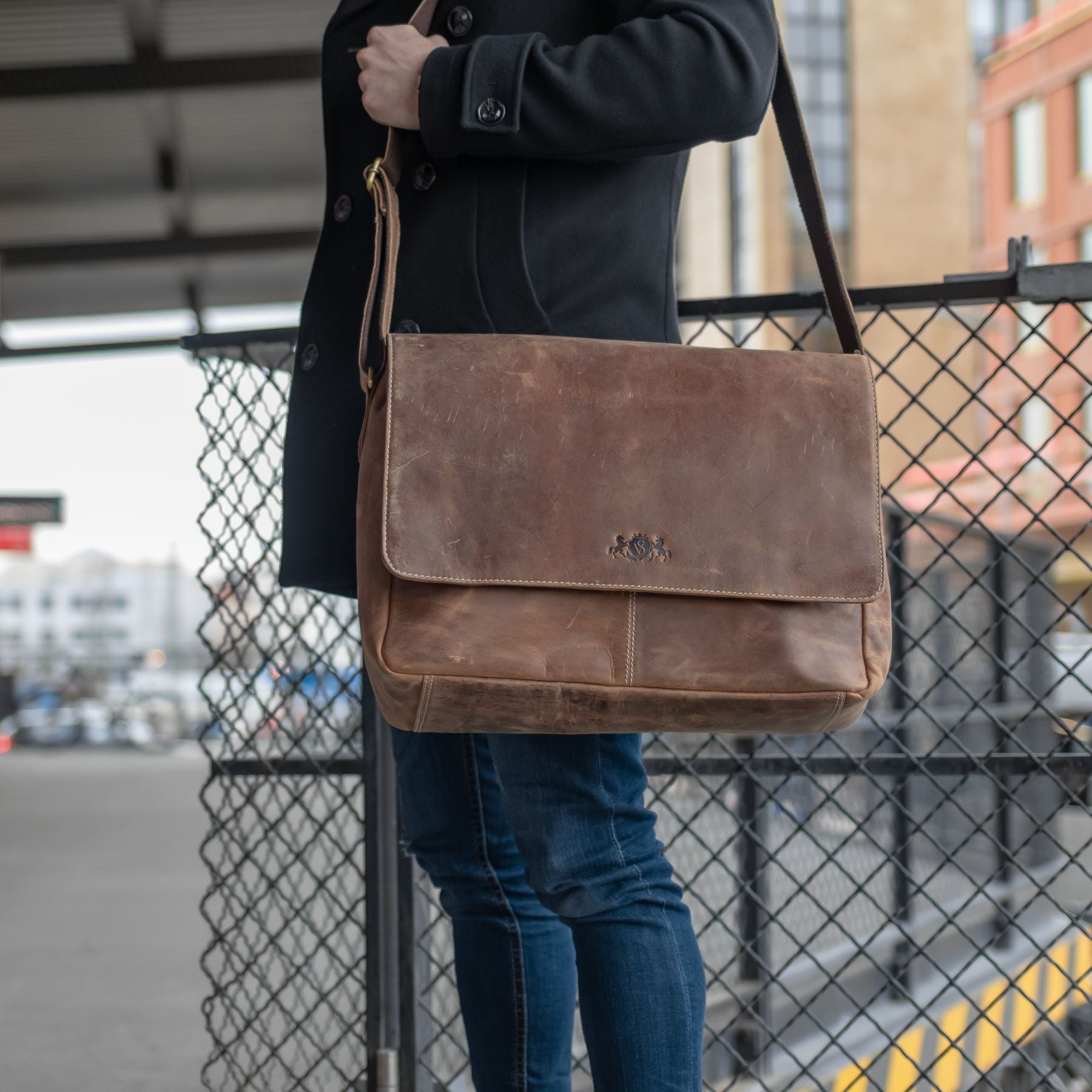 SID & VAIN Laptoptasche Leder Messenger Bag Leder XL SPENCER  29257