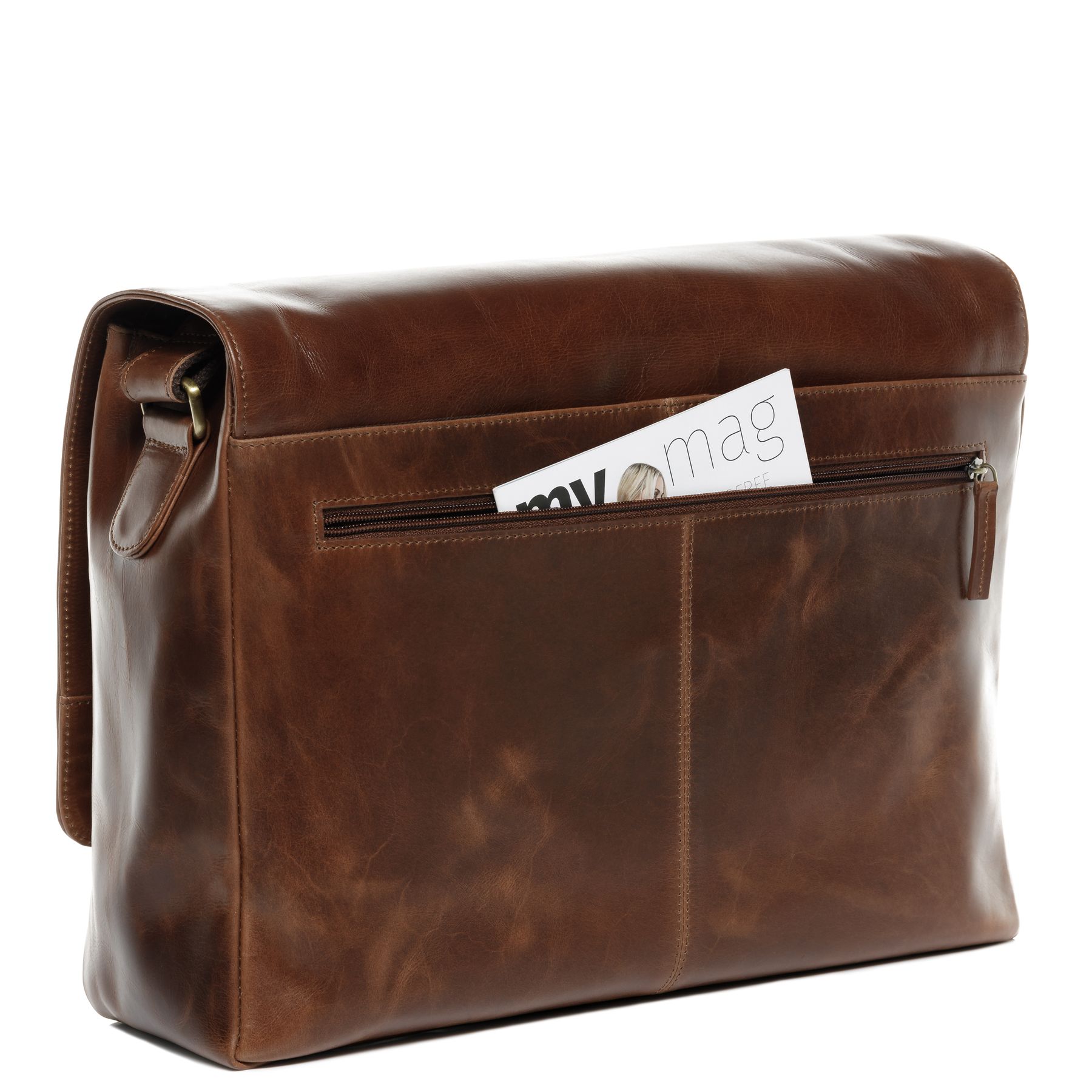 SID & VAIN Laptoptasche Leder Messenger Bag Leder XL SPENCER light-brown 27523