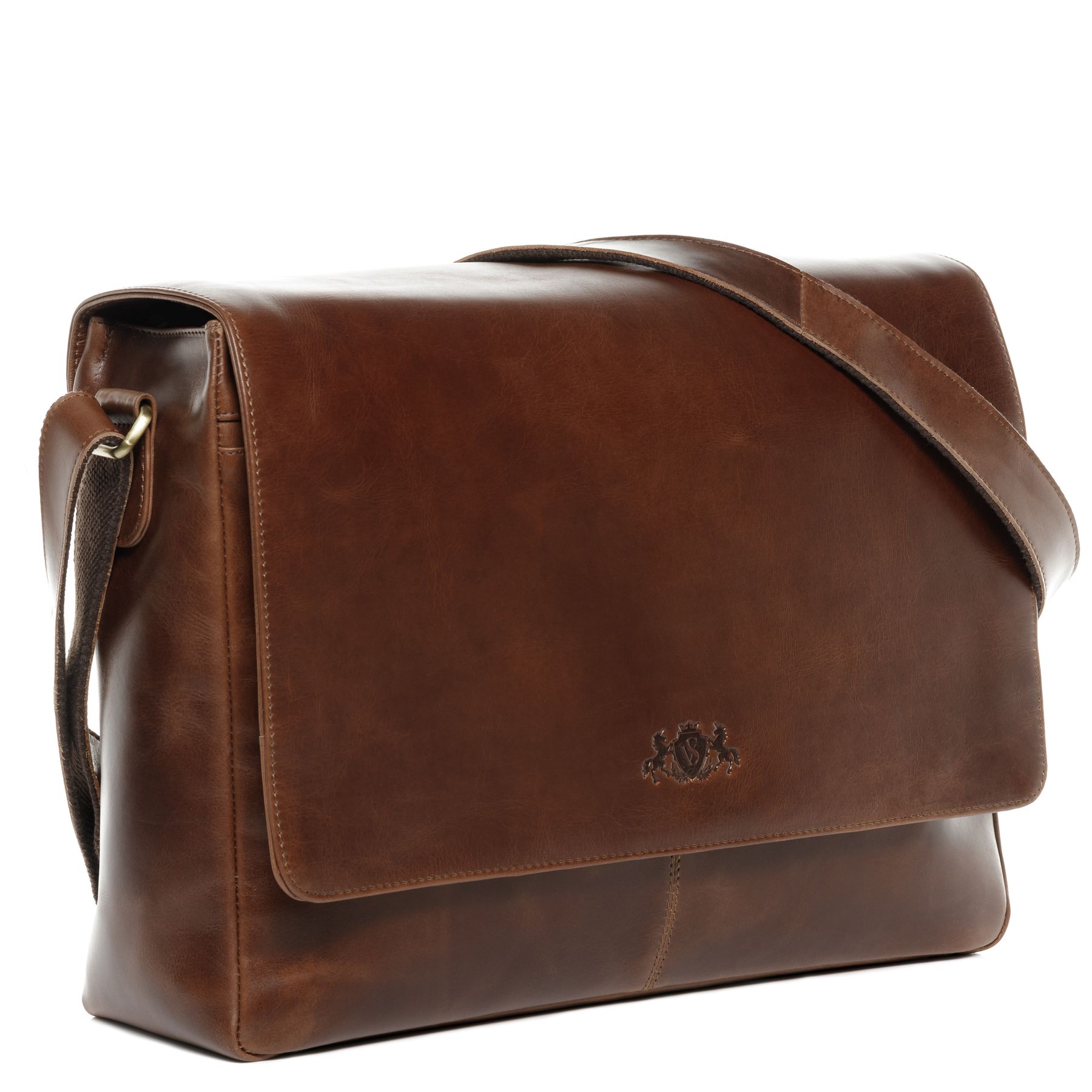 SID & VAIN Laptoptasche Leder Messenger Bag Leder XL SPENCER light-brown 27525