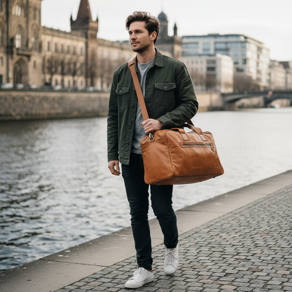 SID & VAIN Reisetasche mit Schuhfach echt Leder Weekender Handgepäck Sporttasche hellbraun BERLIN gross Man