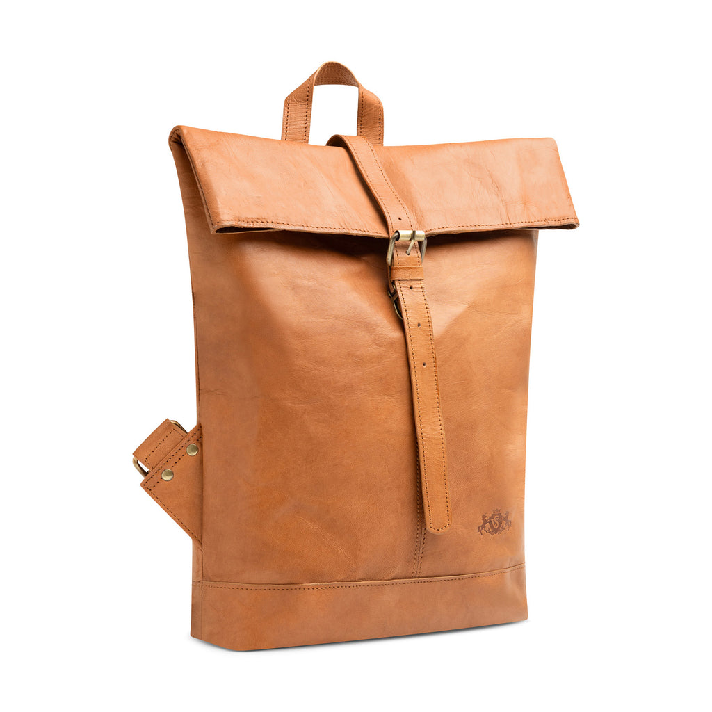 Rolltop backpack JAY smooth leather light brown