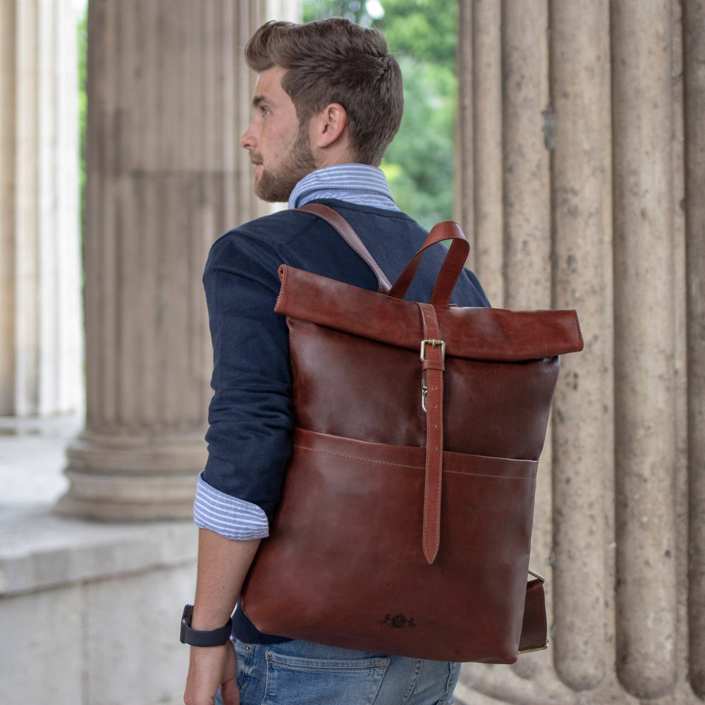 Rolltop backpack CLAY smooth leather light brown