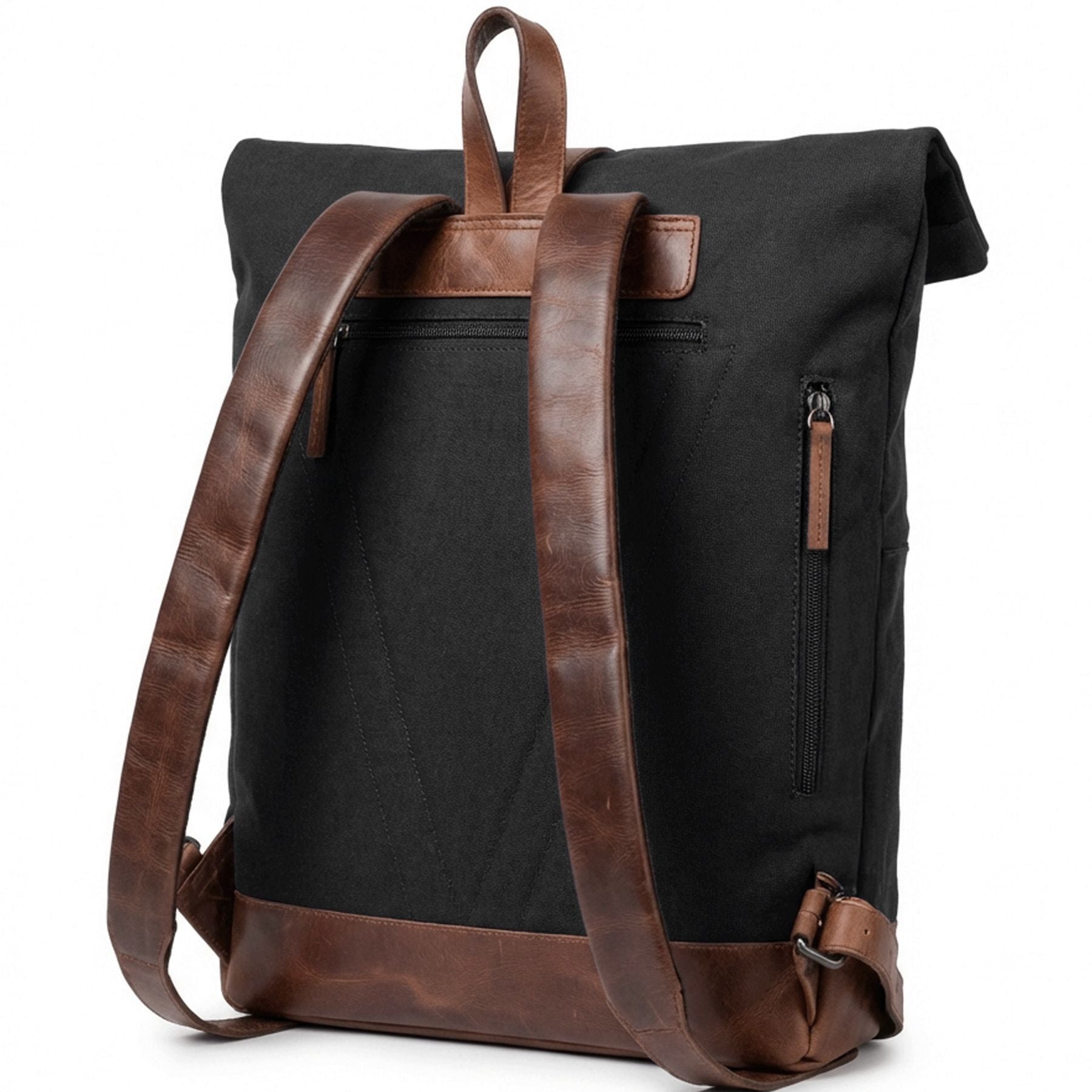 6493-SID & VAIN backpack-rolltop - L - H-93 - TATUM black-brown CANVAS-PULL-UP-feature