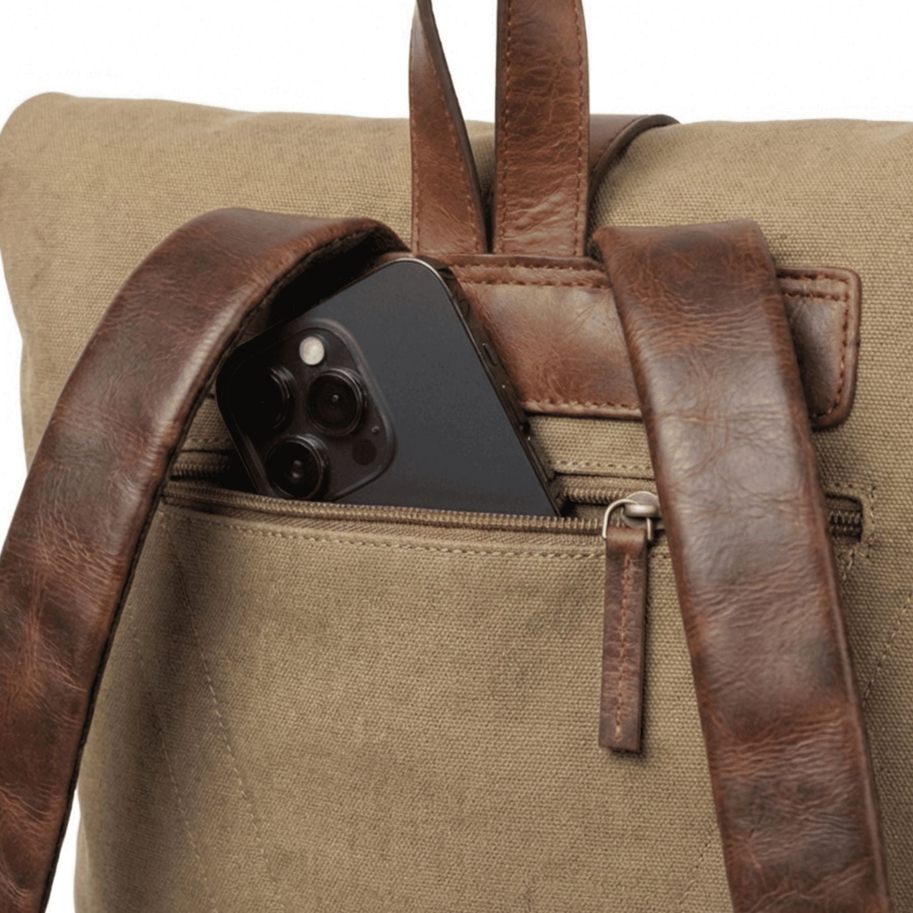 6494-SID & VAIN backpack-rolltop - L - H-93 - TATUM Nature-brown CANVAS-PULL-UP-pack