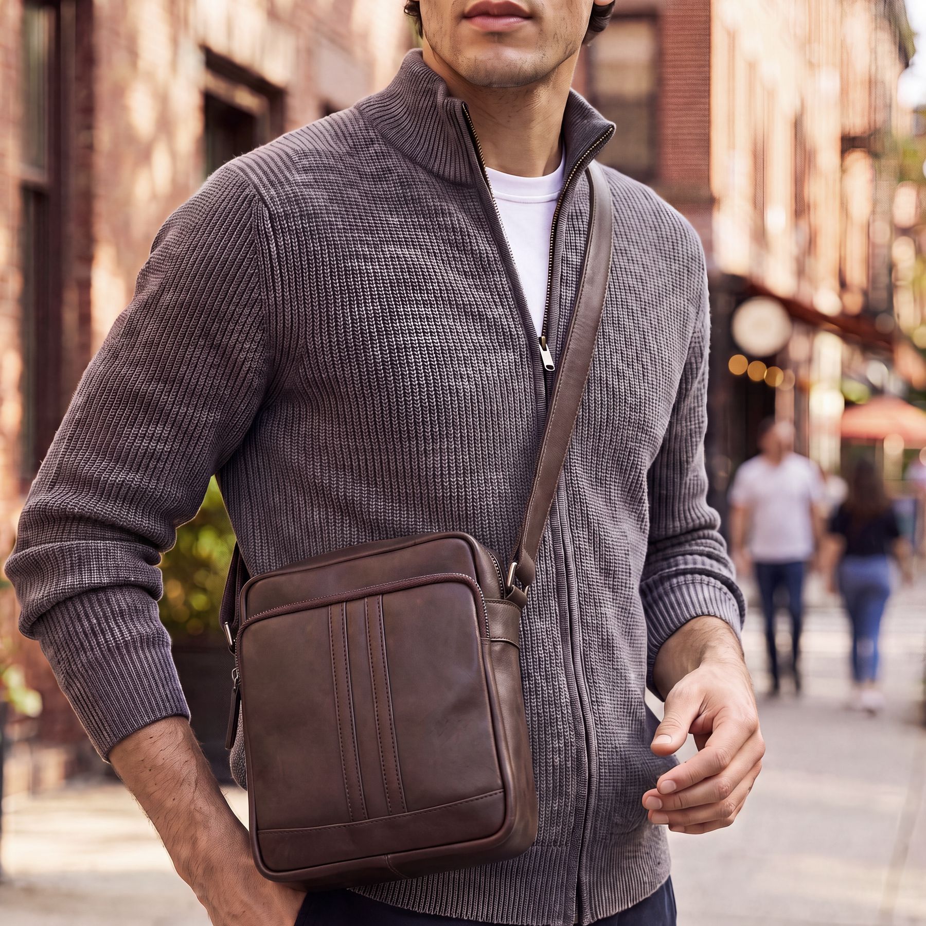 Schultertasche ASHTON Natur-Leder