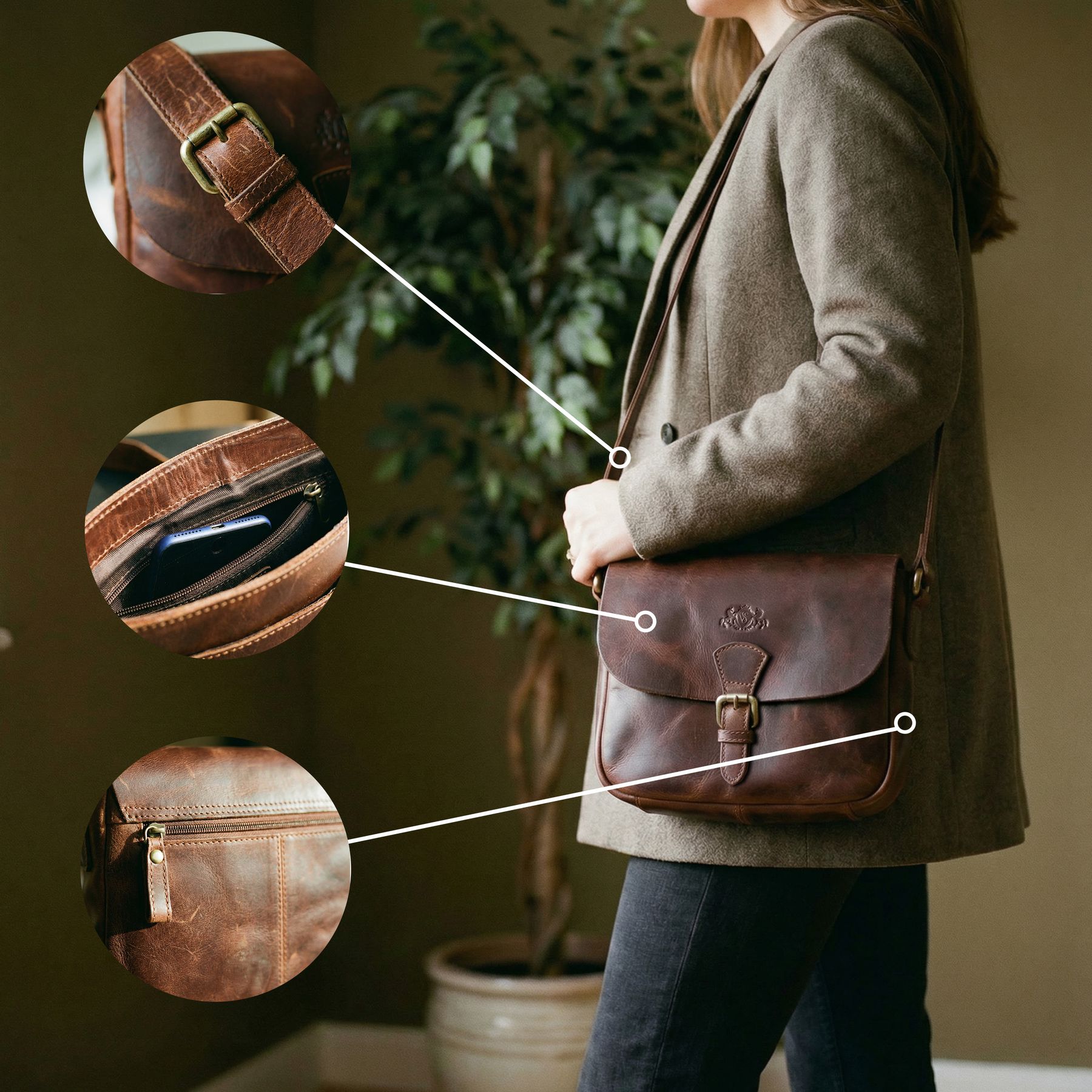 Umhängetasche YALE Natur-Leder braun