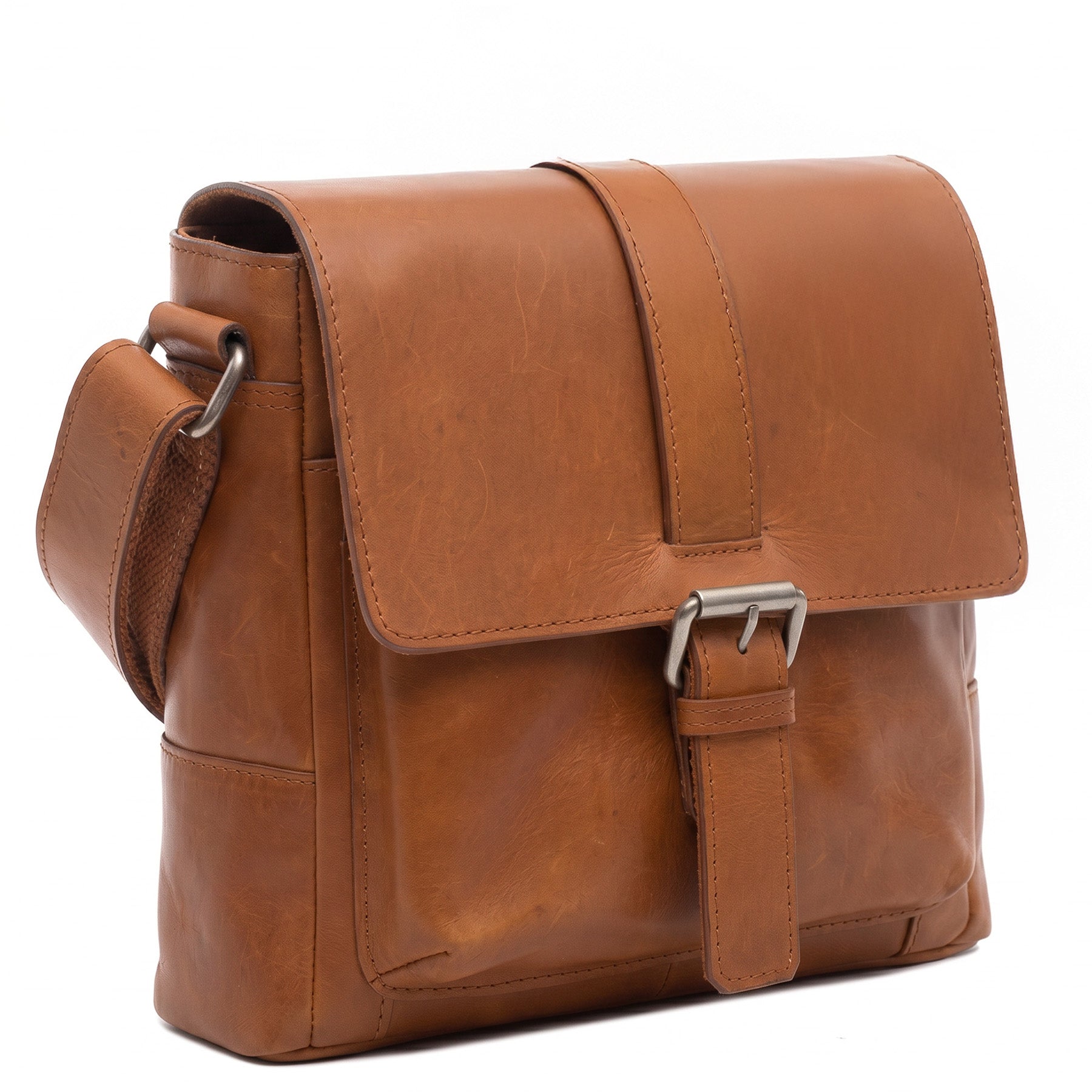 Graham Ledertasche Postbag hellbraun seitlich