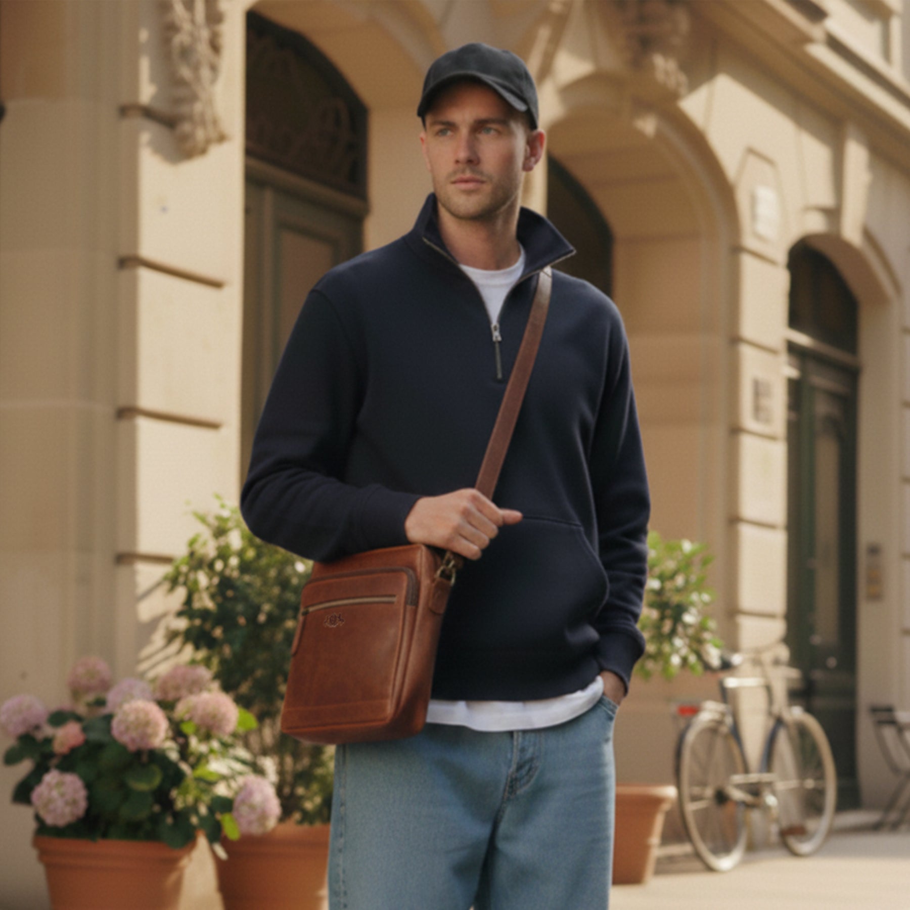 Schultertasche CLARK Natur-Leder braun