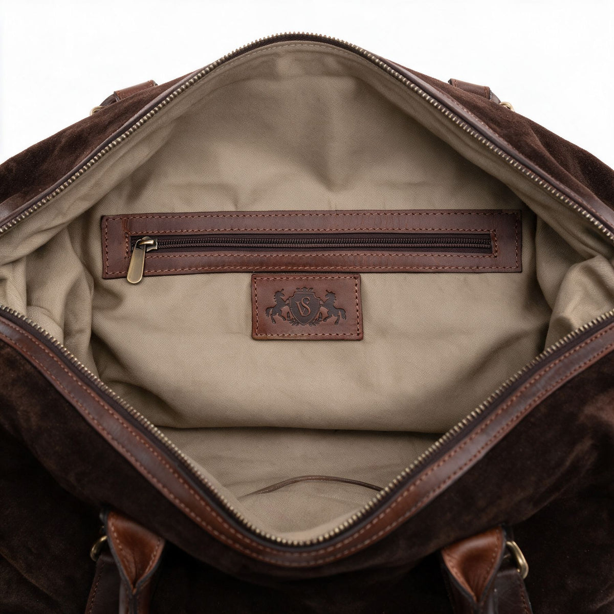 Wildleder Reisetasche Lennox braun Innen 
