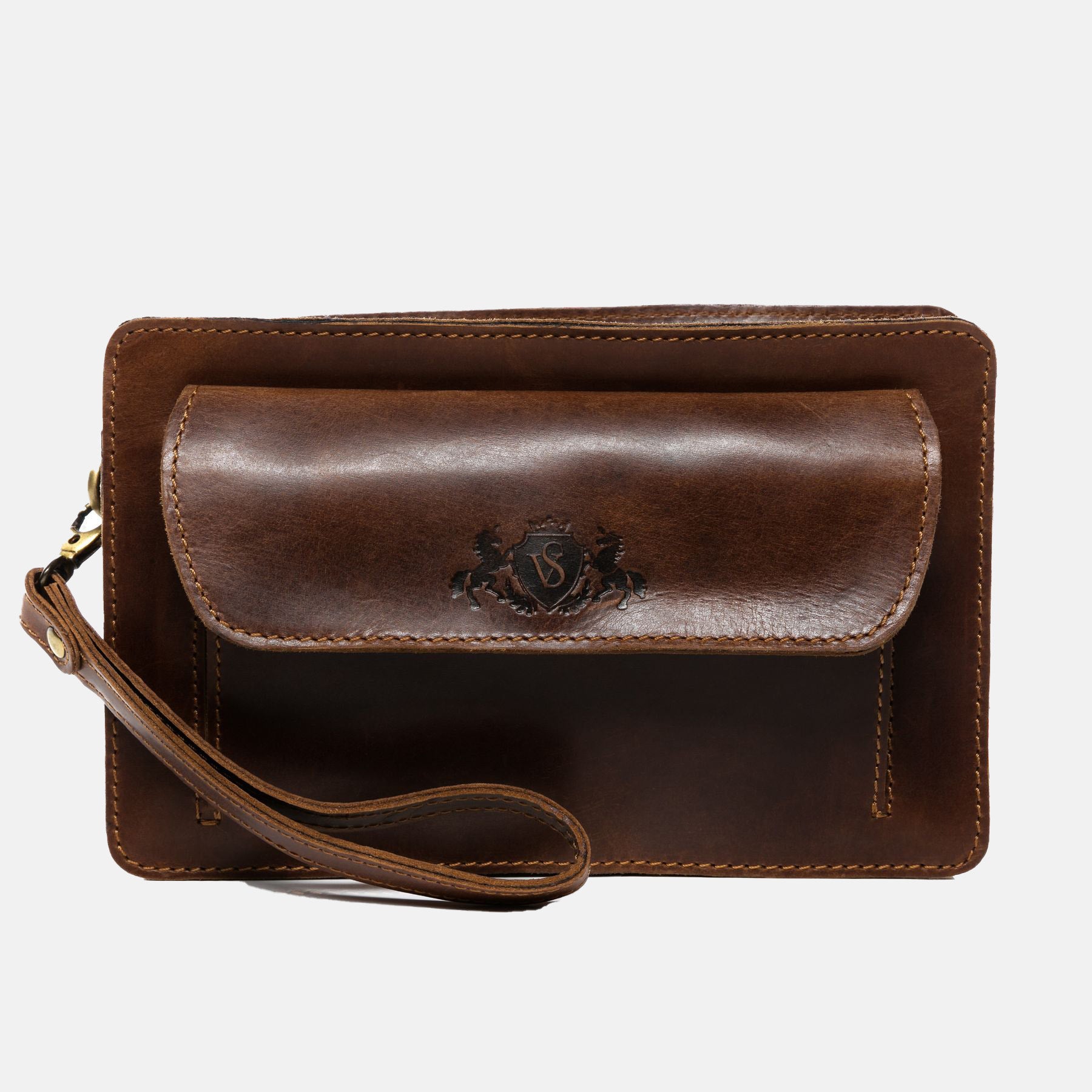 Wrist bag CORNWALL natural leather brown-cognac