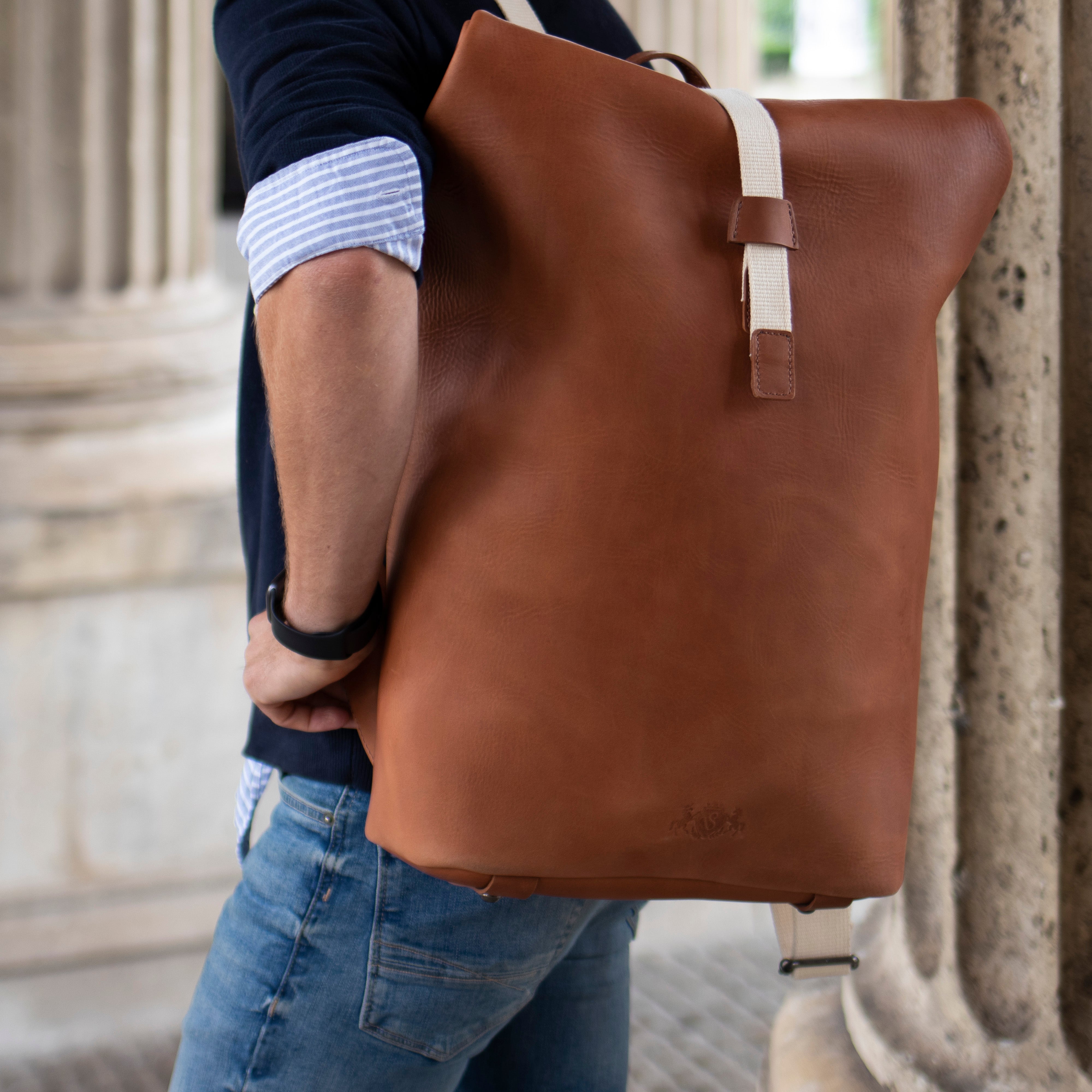 Rolltop backpack DAMIAN smooth leather brown