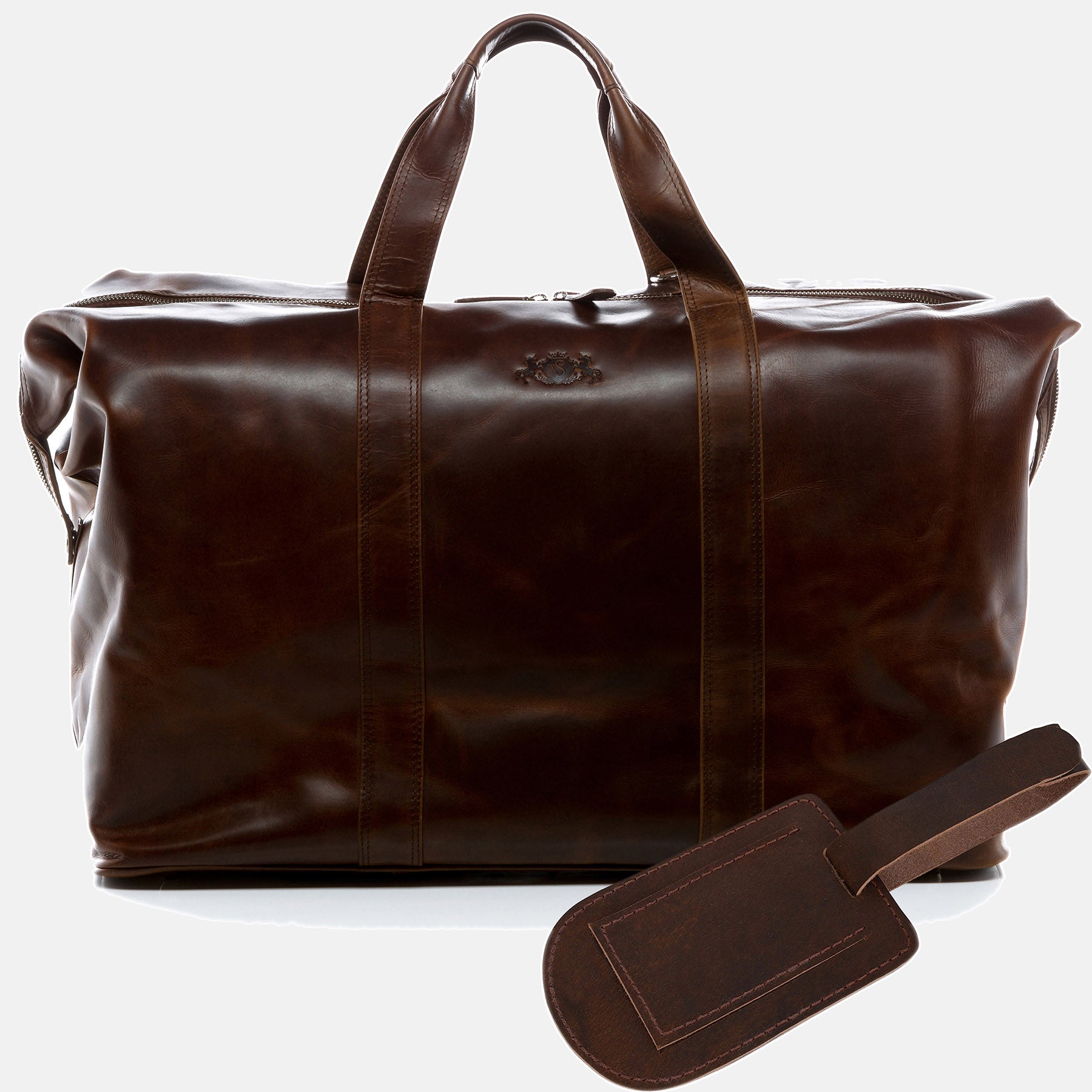 Travel bag with address tag CHESTER natural leather brown-cognac