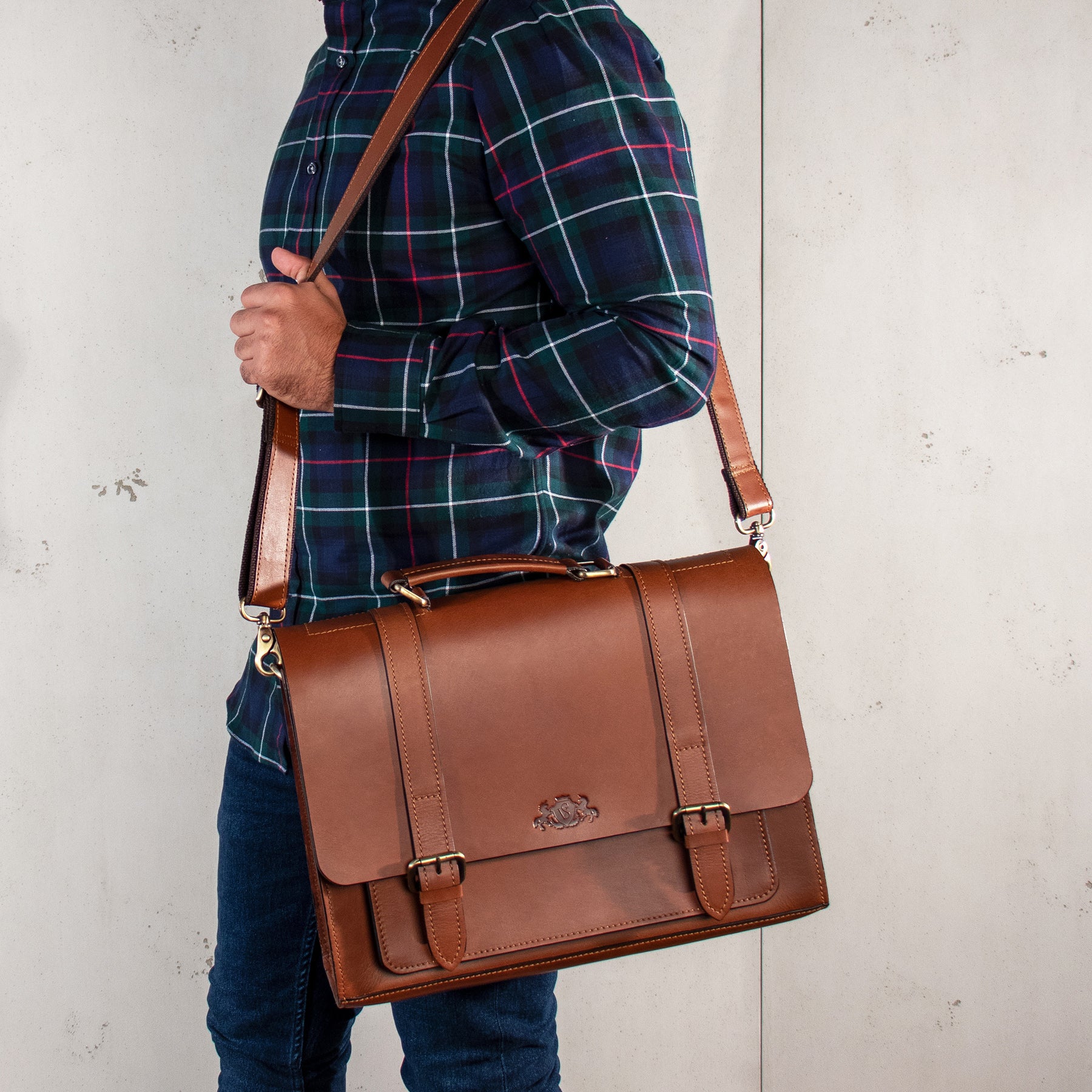 Briefcase BRISTOL saddle leather light brown-cognac