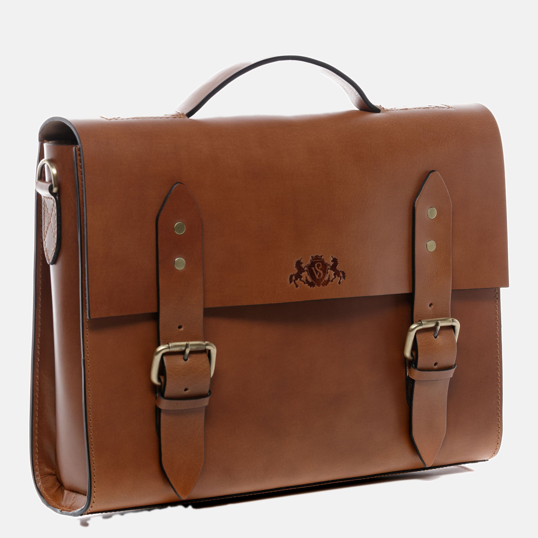 Briefcase BOSTON saddle leather light brown-cognac