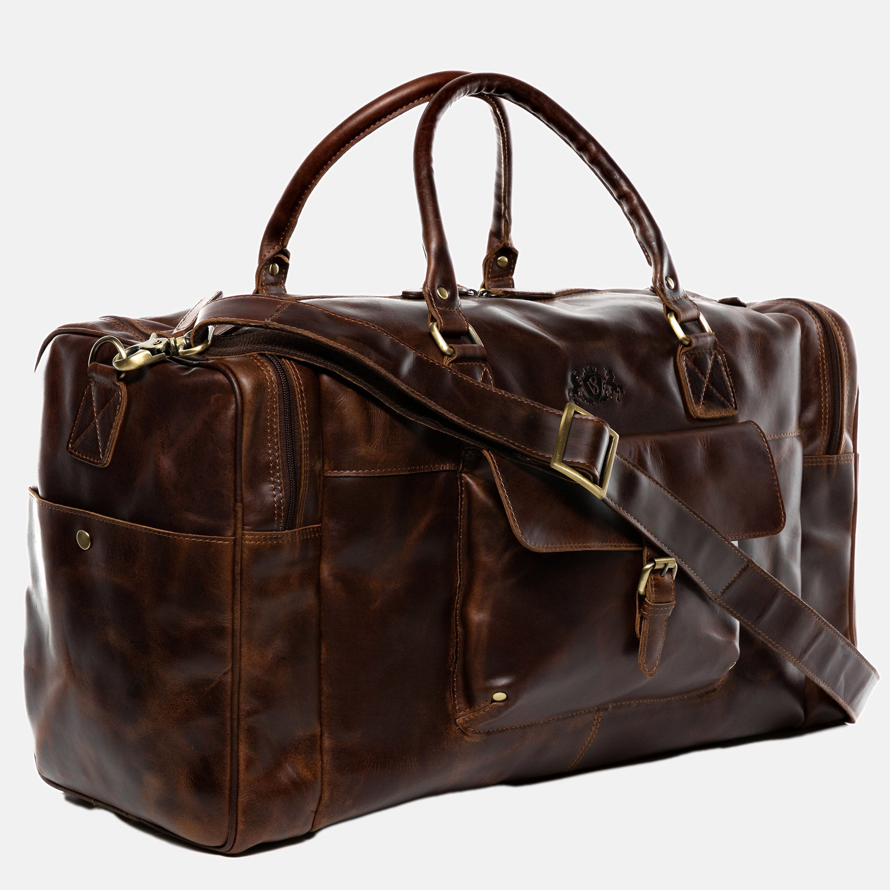 Travel bag with address tag YALE natural leather brown-cognac