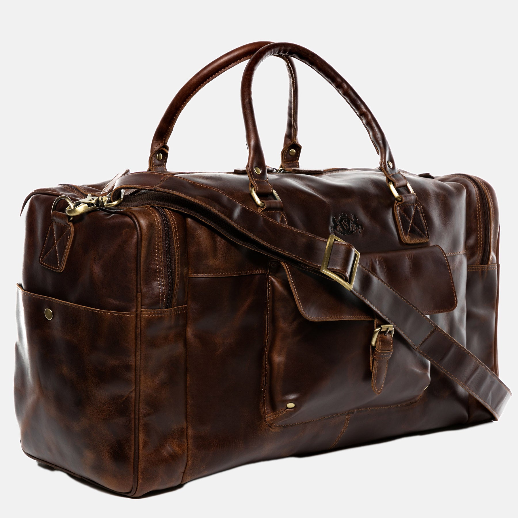 Reisetasche mit Adressanhänger YALE Naturleder braun-cognac