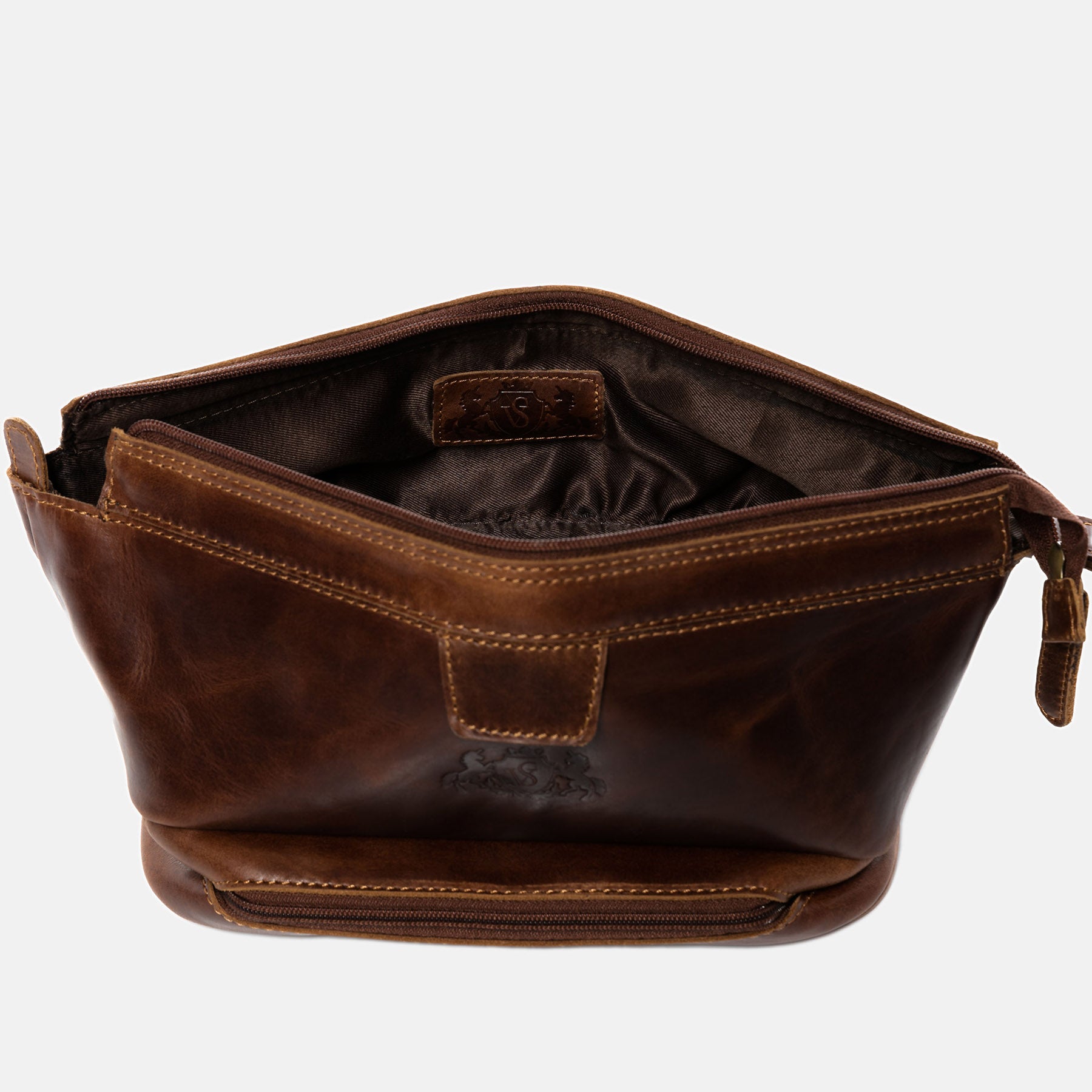 Toilet bag NOTTINGHAM natural leather brown-cognac