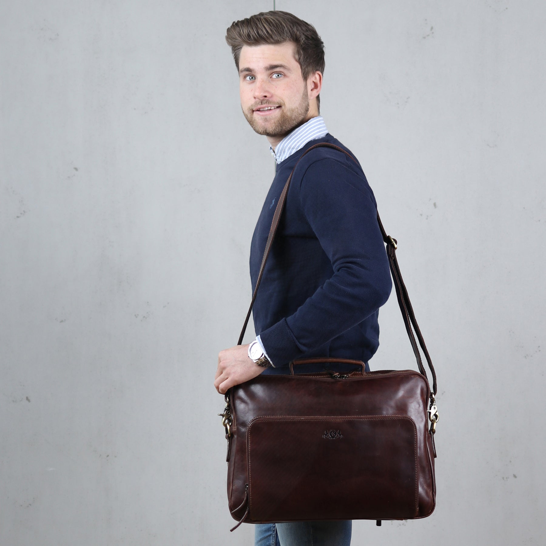 Laptop bag SIMON natural leather brown