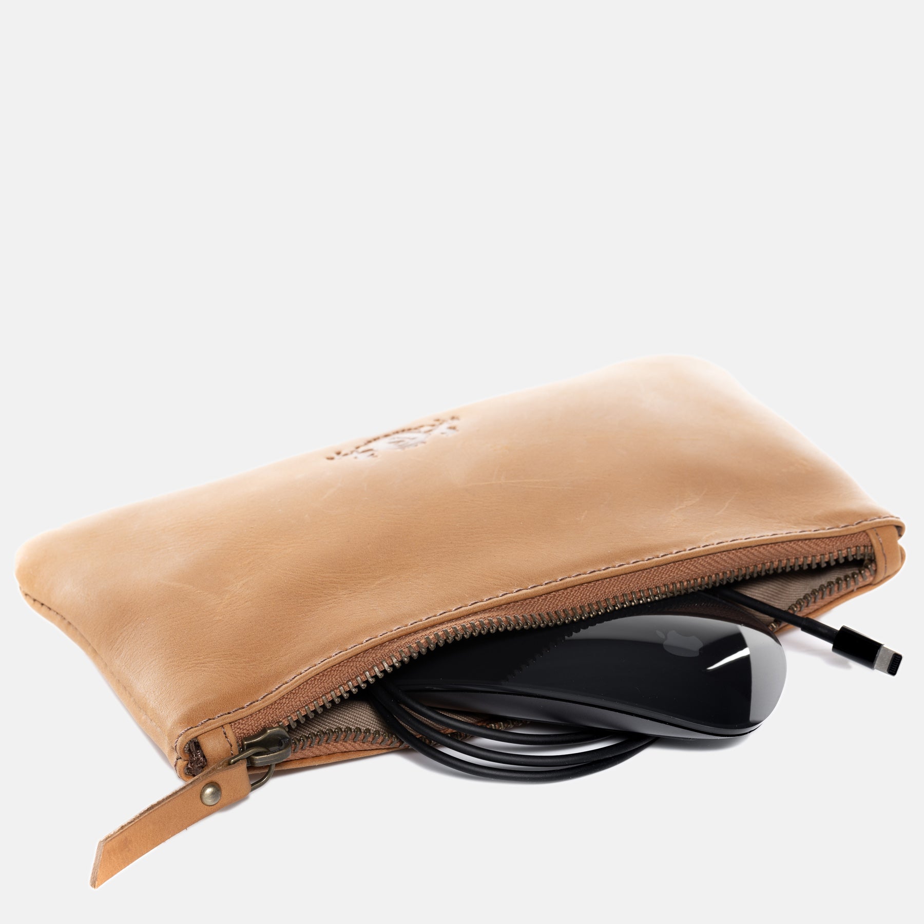 Cosmetic bag EZRA smooth leather light brown