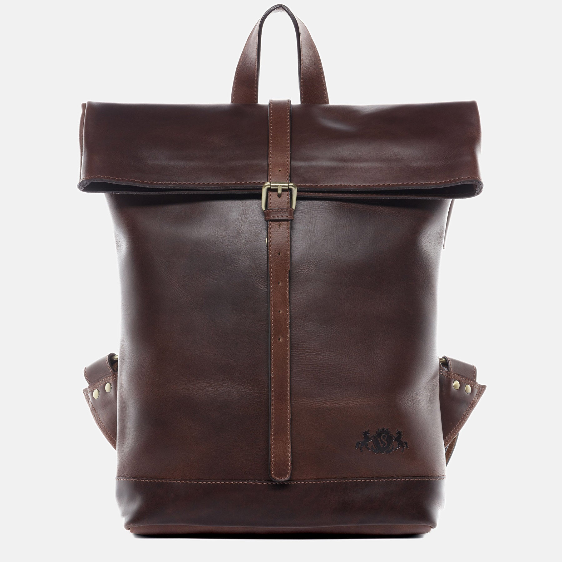 Rolltop Rucksack JAY Glattleder braun
