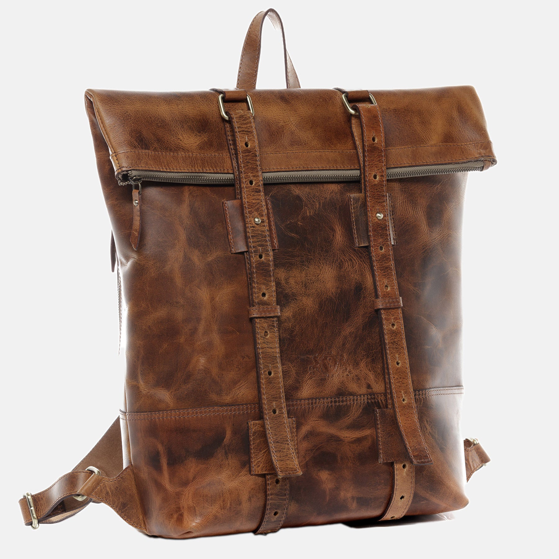Rolltop backpack CHAZ buffalo leather camel beige