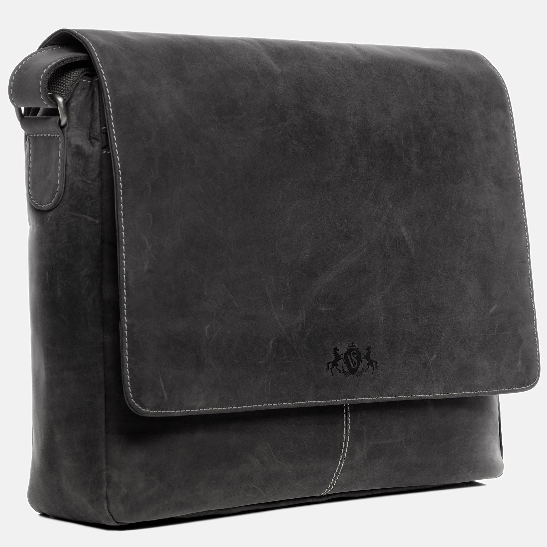 Messenger Bag SPENCER buffalo leather gray-black