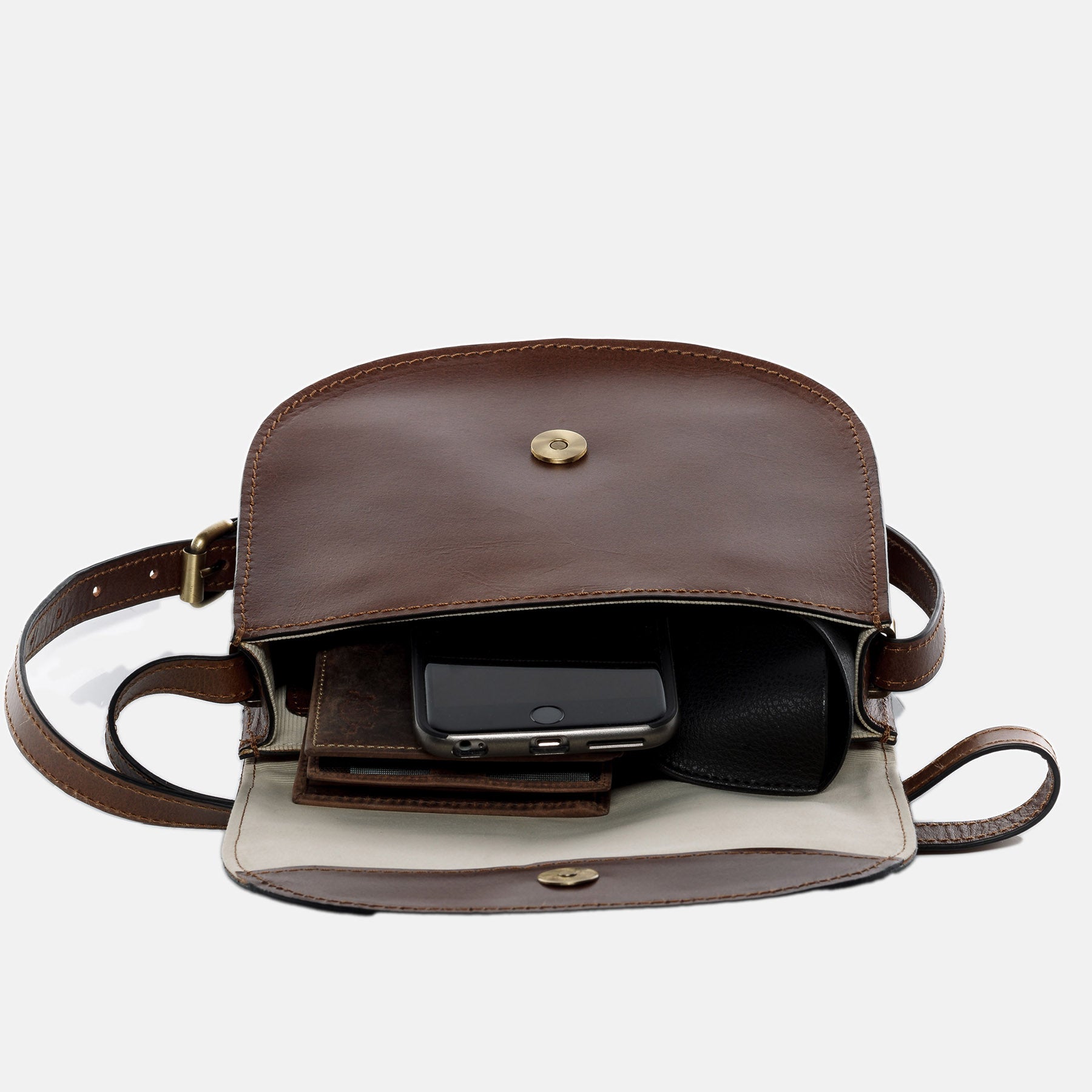 Shoulder bag TRISH saddle leather brown