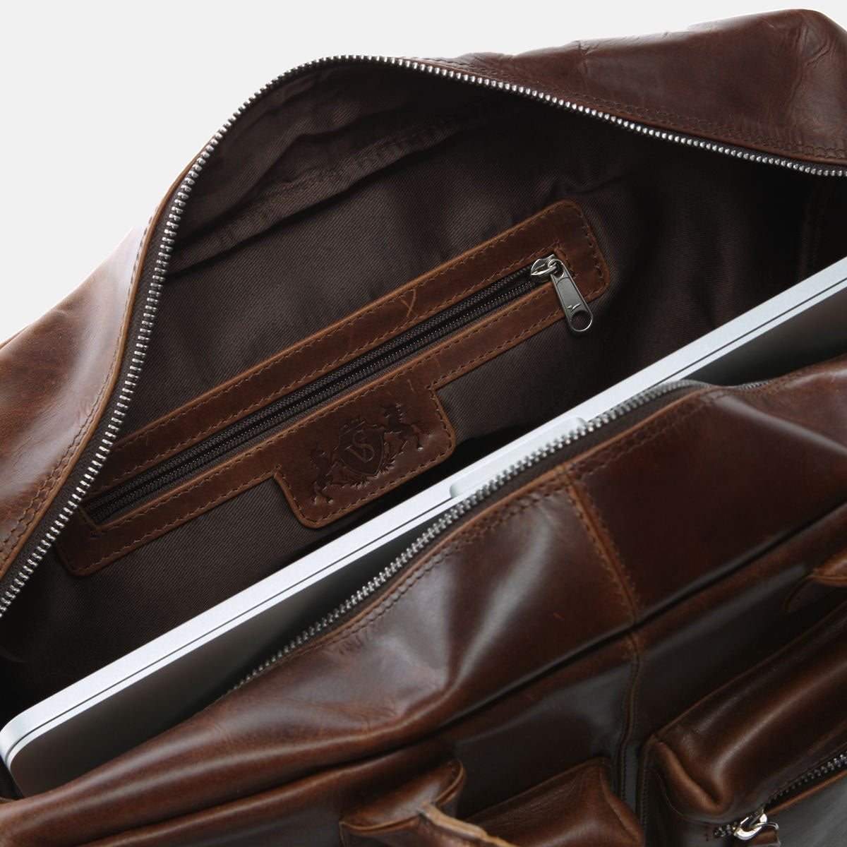 Laptop bag BRIGHTON natural leather brown-cognac
