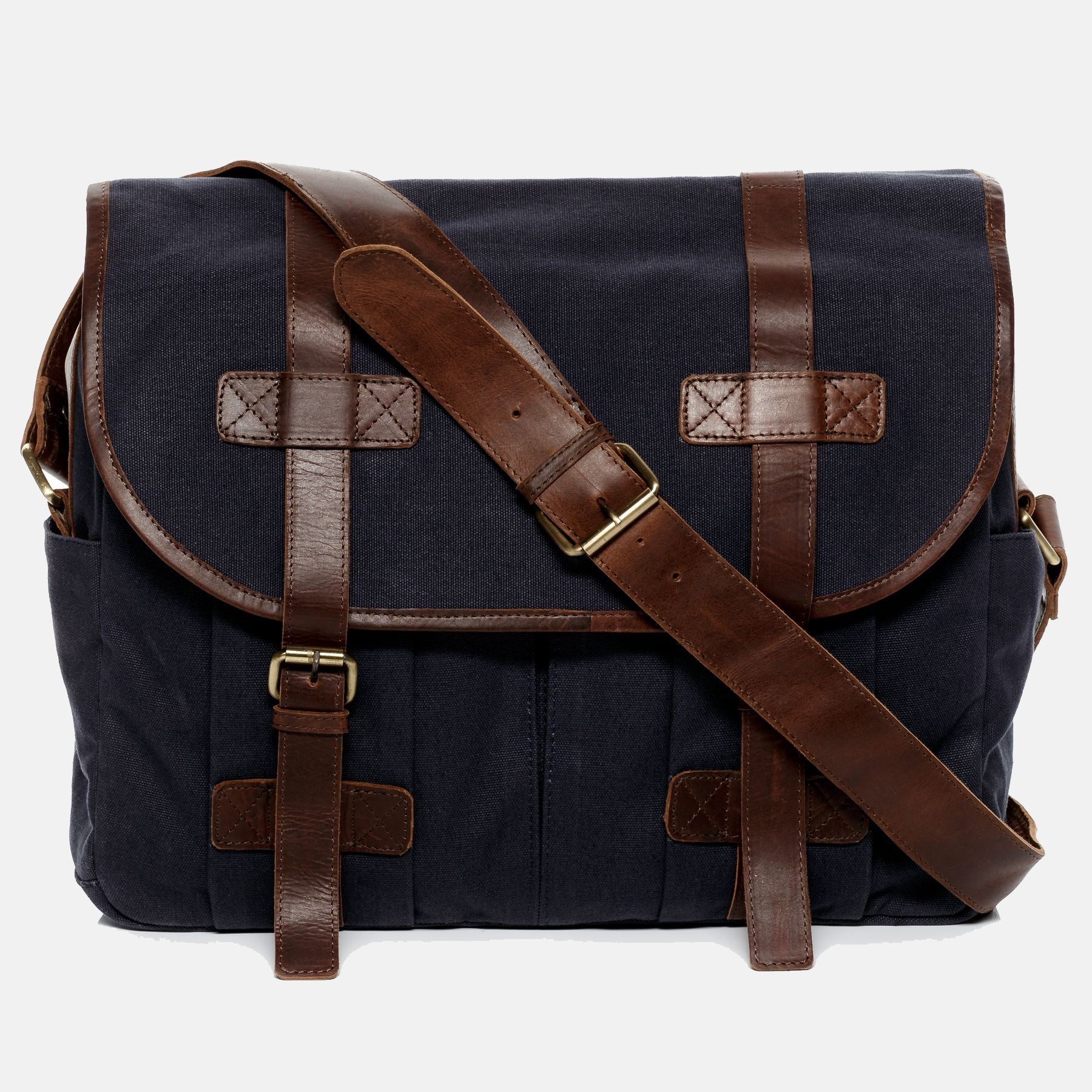 SID & VAIN Messenger bag CHASE canvas&leather blue-brown laptop bag Messenger bag