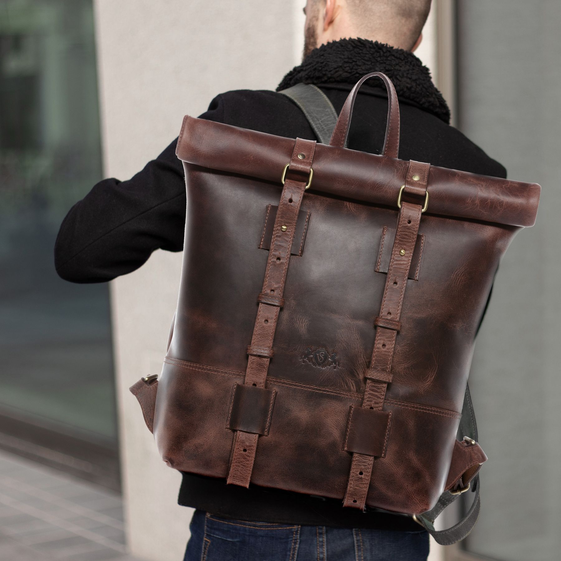 Rolltop backpack CHAZ buffalo leather vintage brown