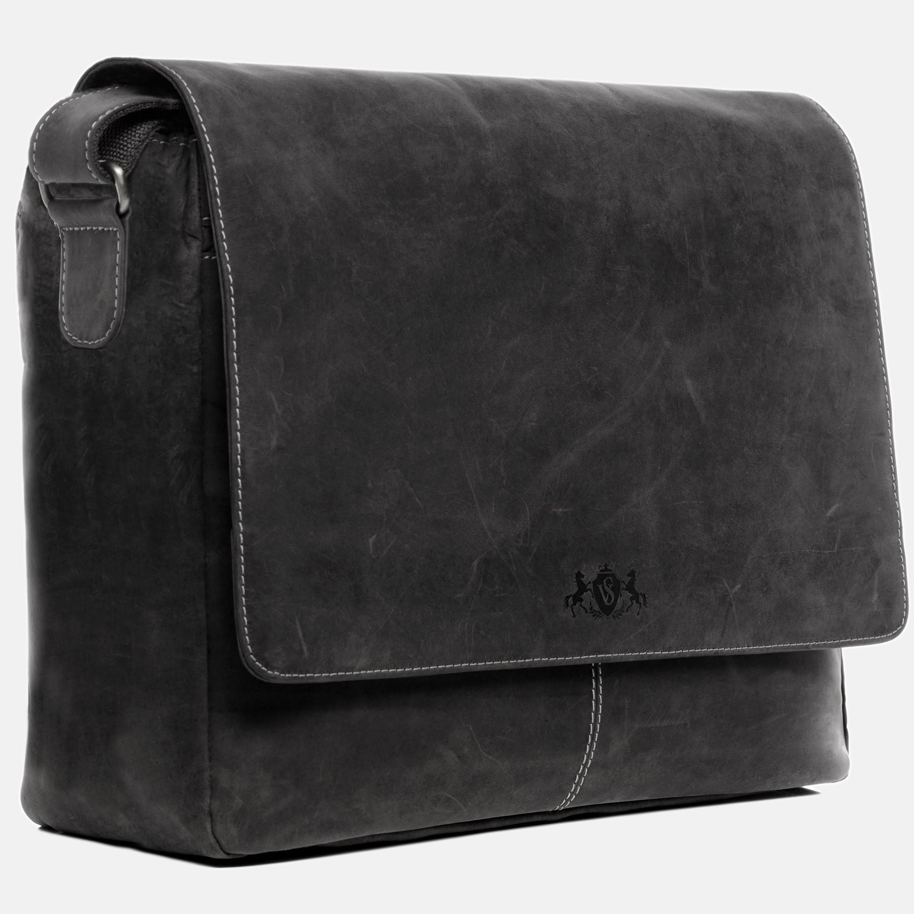 Messenger Bag SPENCER buffalo leather gray-black