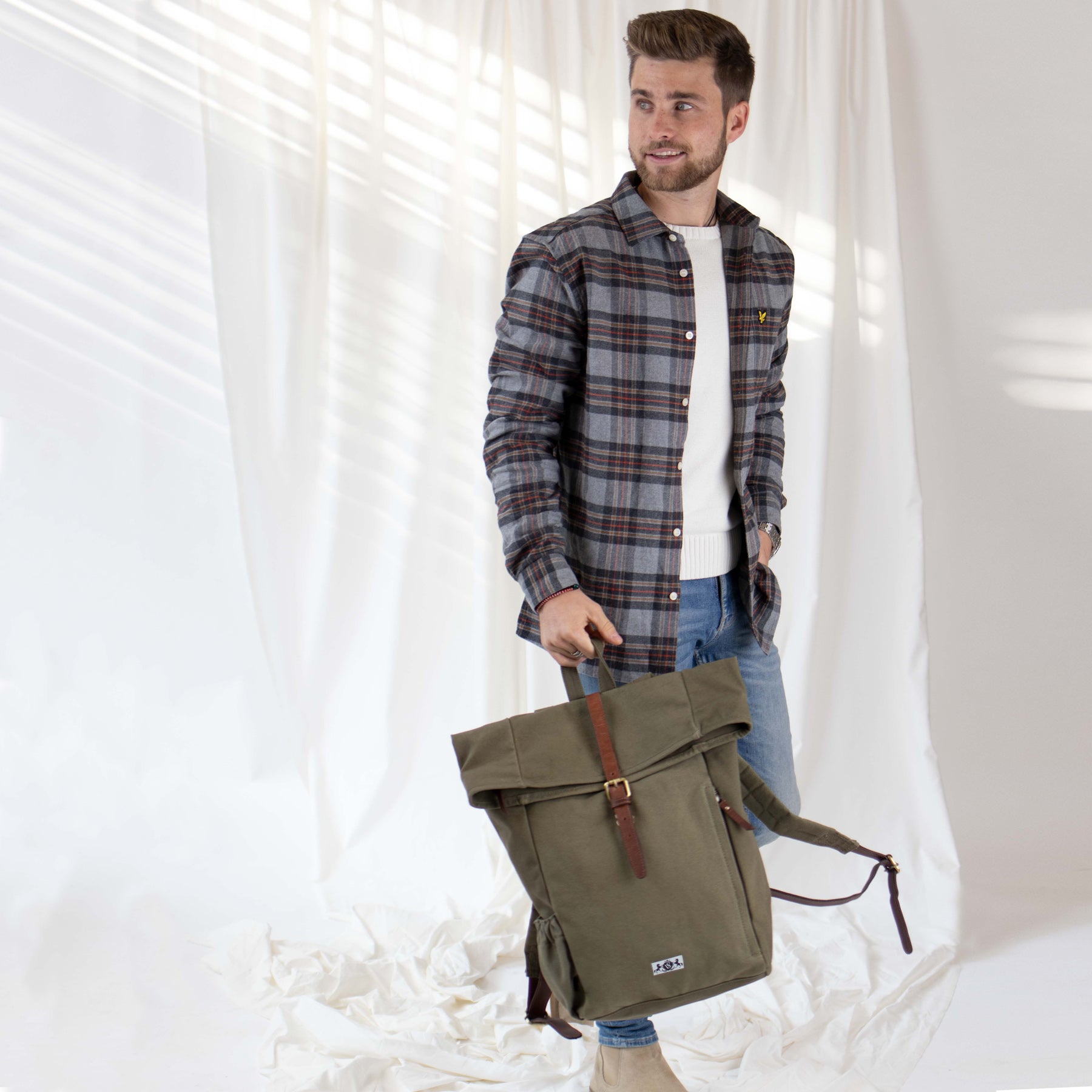 Rolltop backpack CHUCK Canvas&Leather olive-brown